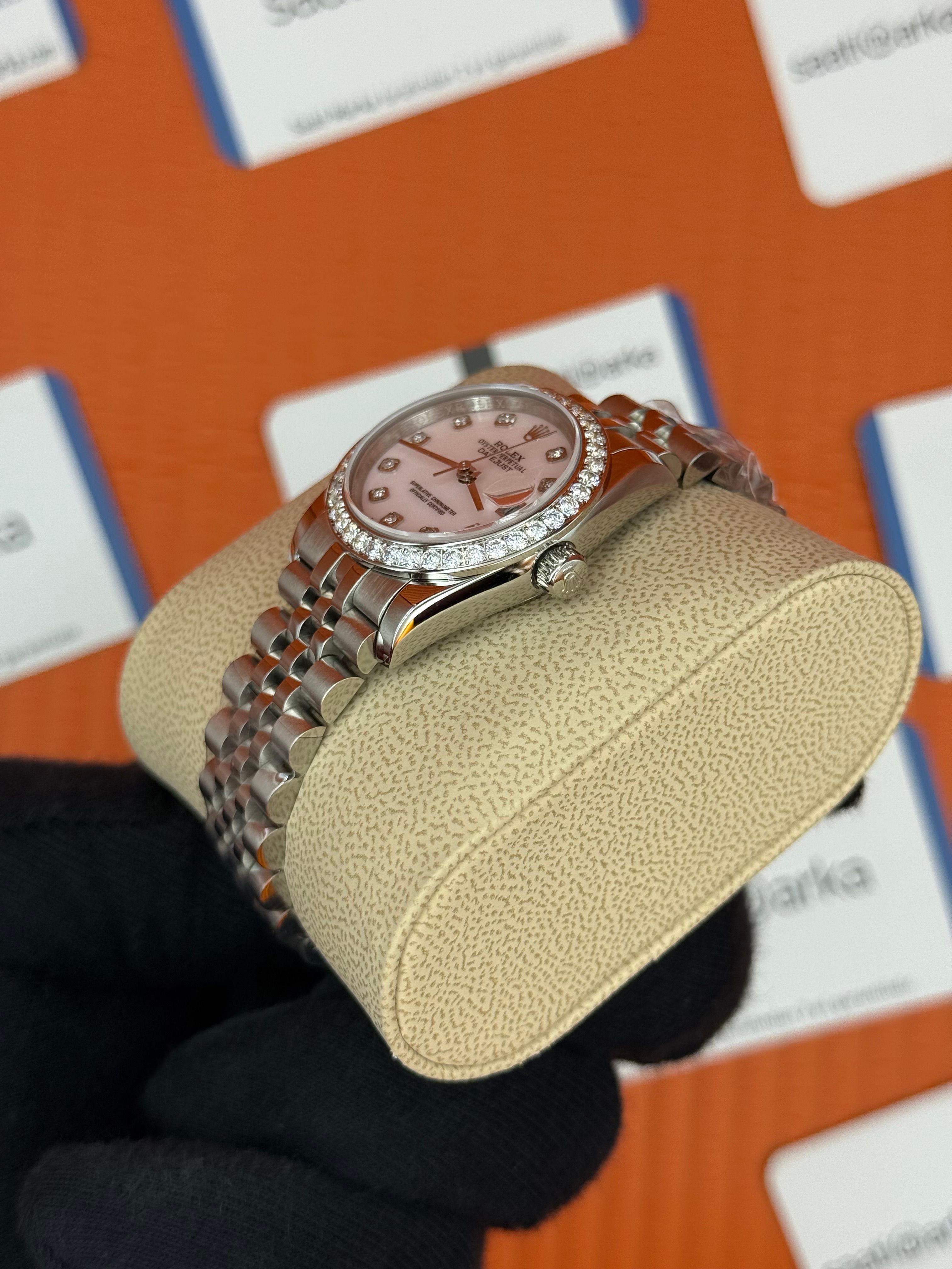 ROLEX datejust 31mm toz pembe kadran silver jubilee kordon taşlı bezel 