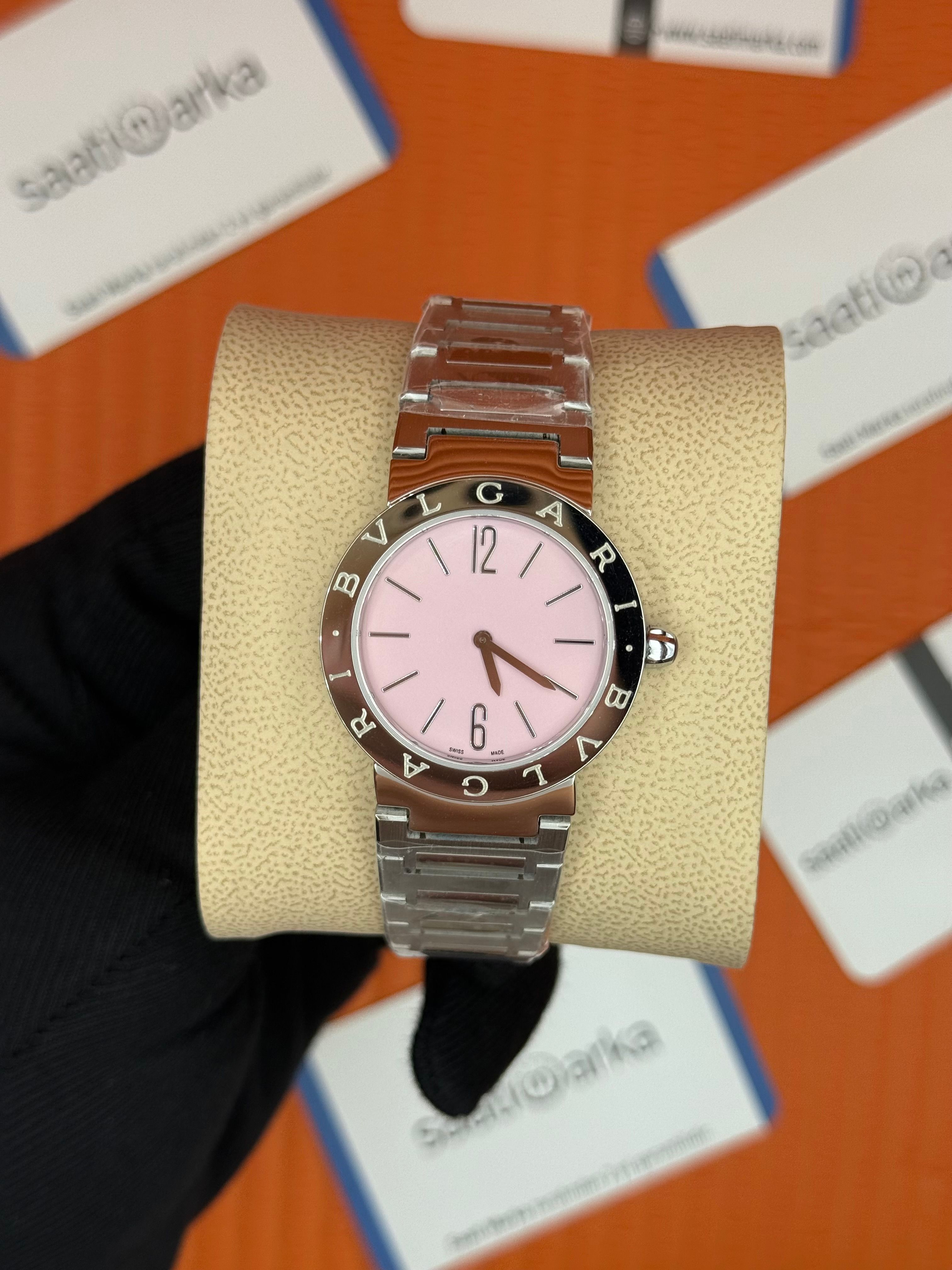 BVLGARI  toz pembe kadran silver kasa kordon kadın kol saati