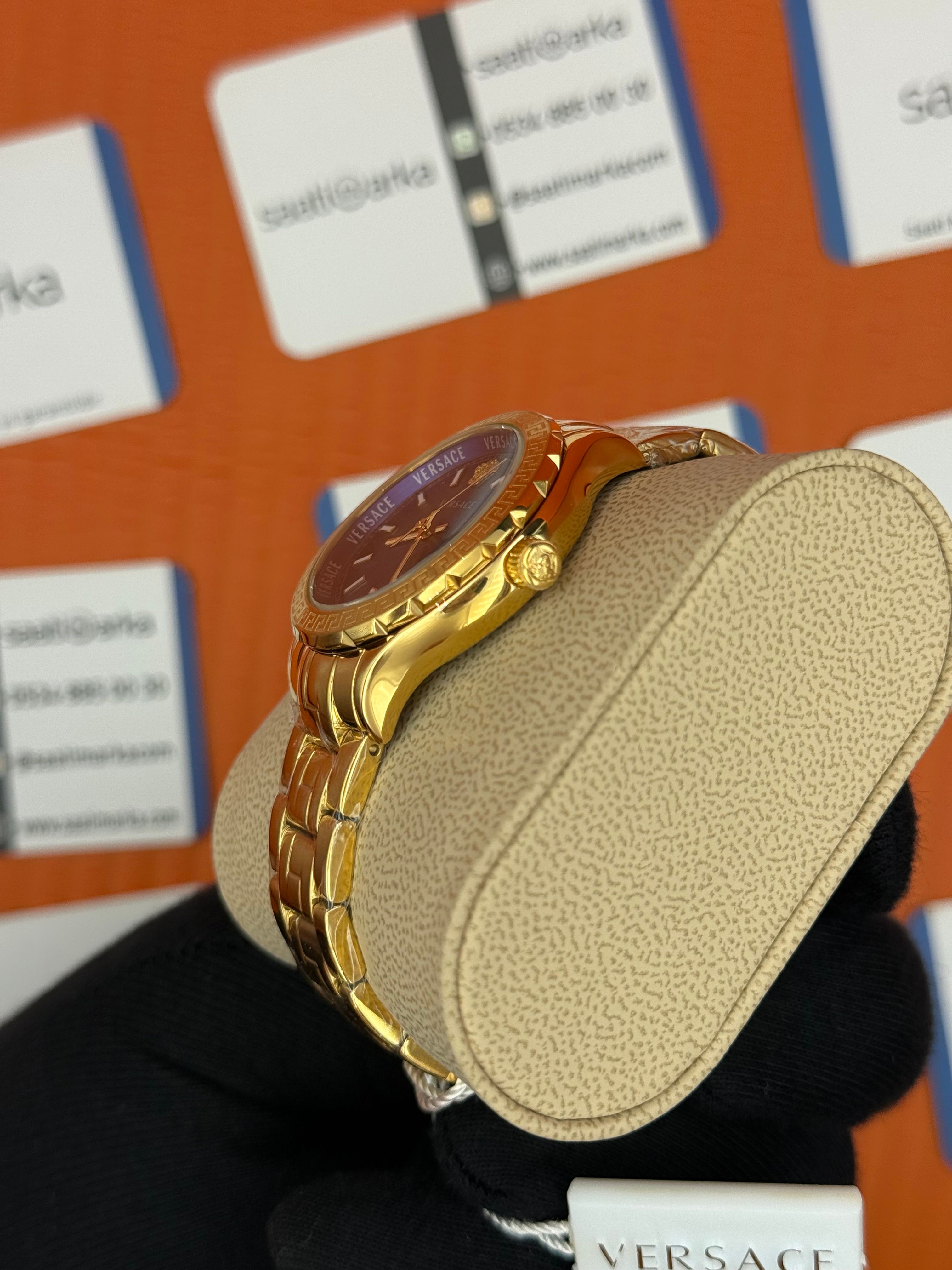 VERSACE mavi kadran gold kasa kordon kadın kol saati