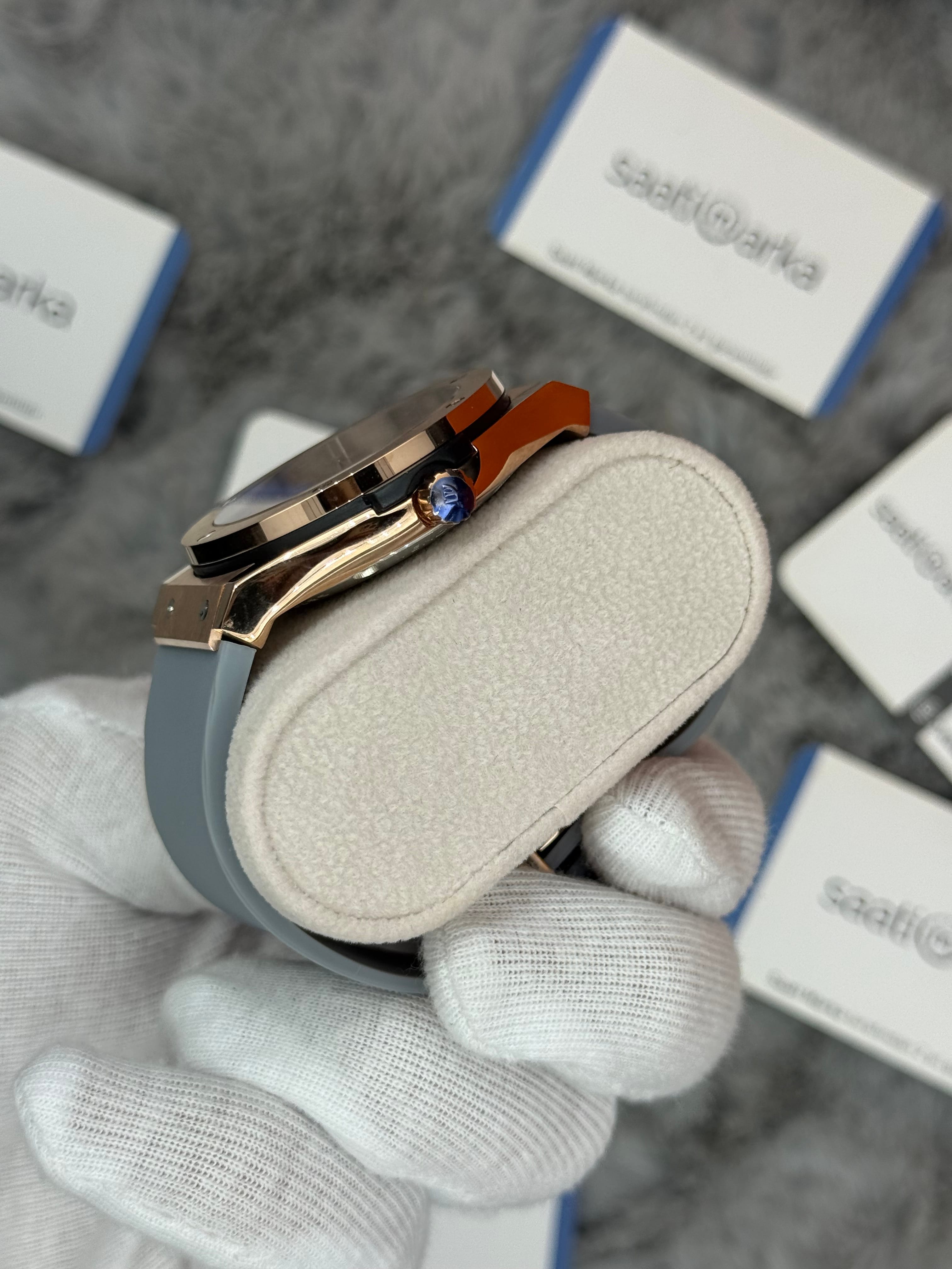 HUBLOT vendome 41mm rose kasa gri kadran gri kauçuk kordon erkek kol saati