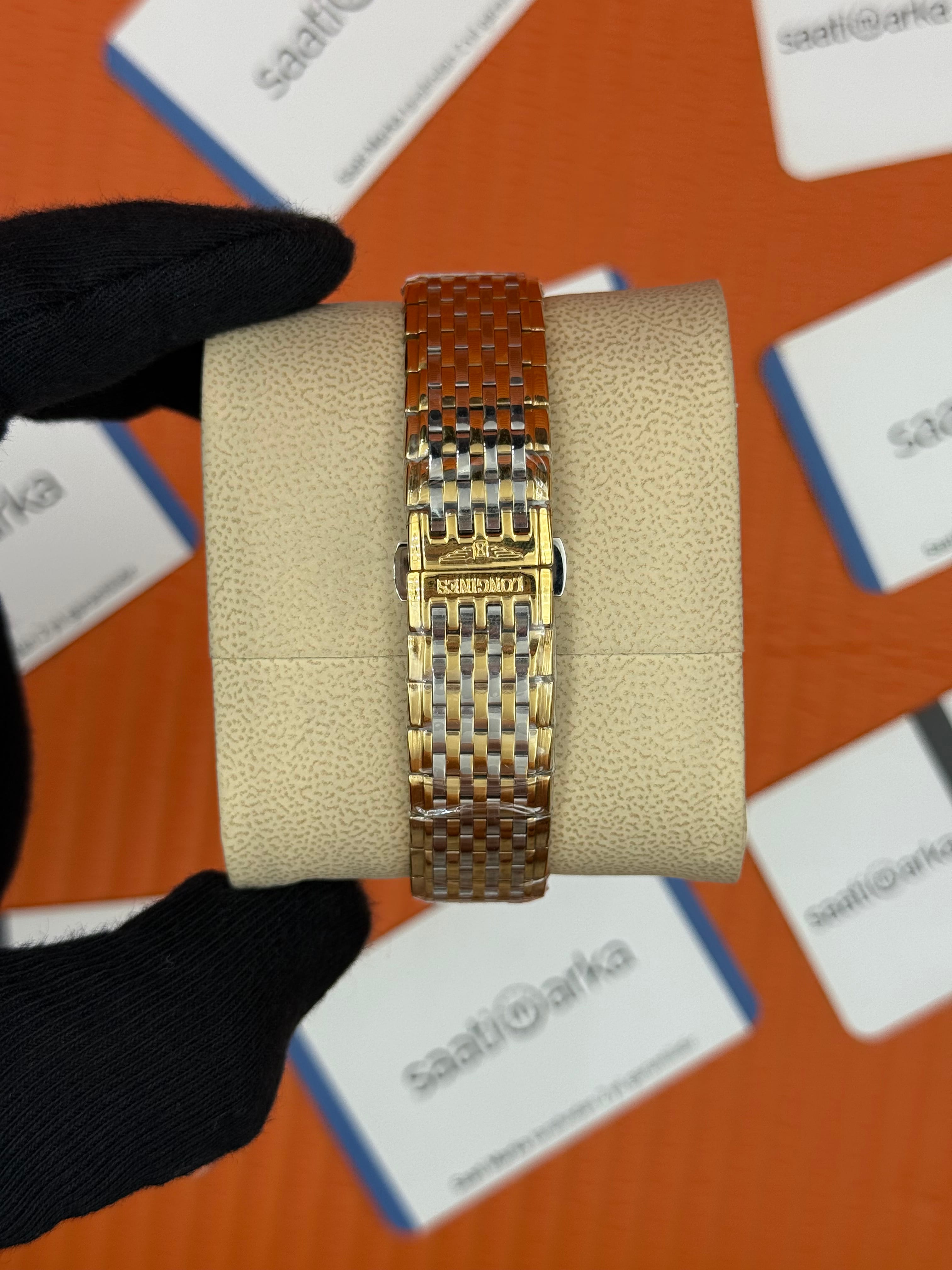 LONGINE şampanya baget taşlı kadran taşlı bezel gold silver kordon kadın kol saati