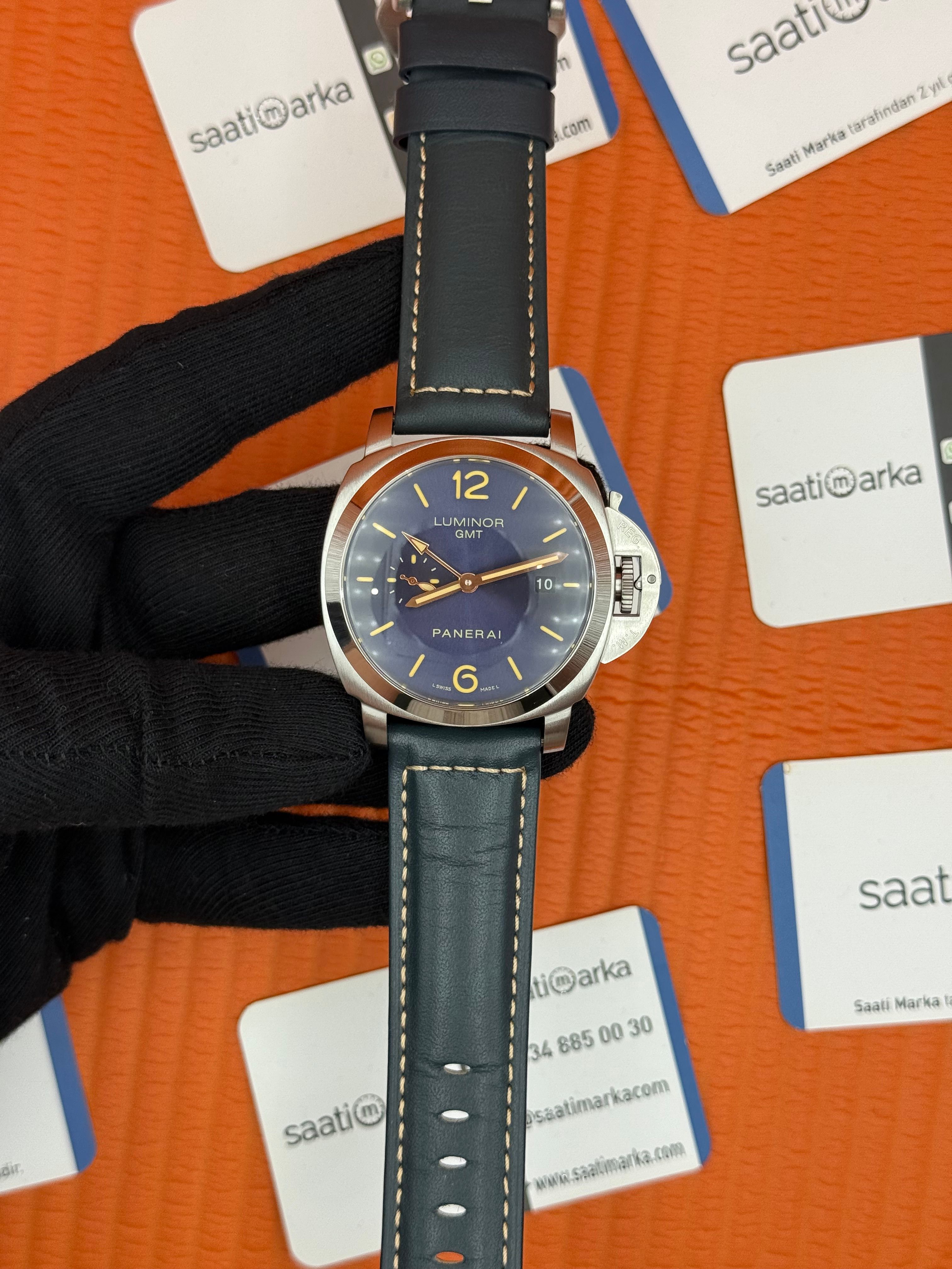 PANERAI luminor GMT silver kasa lacivert deri kordon lacivert kadran 
