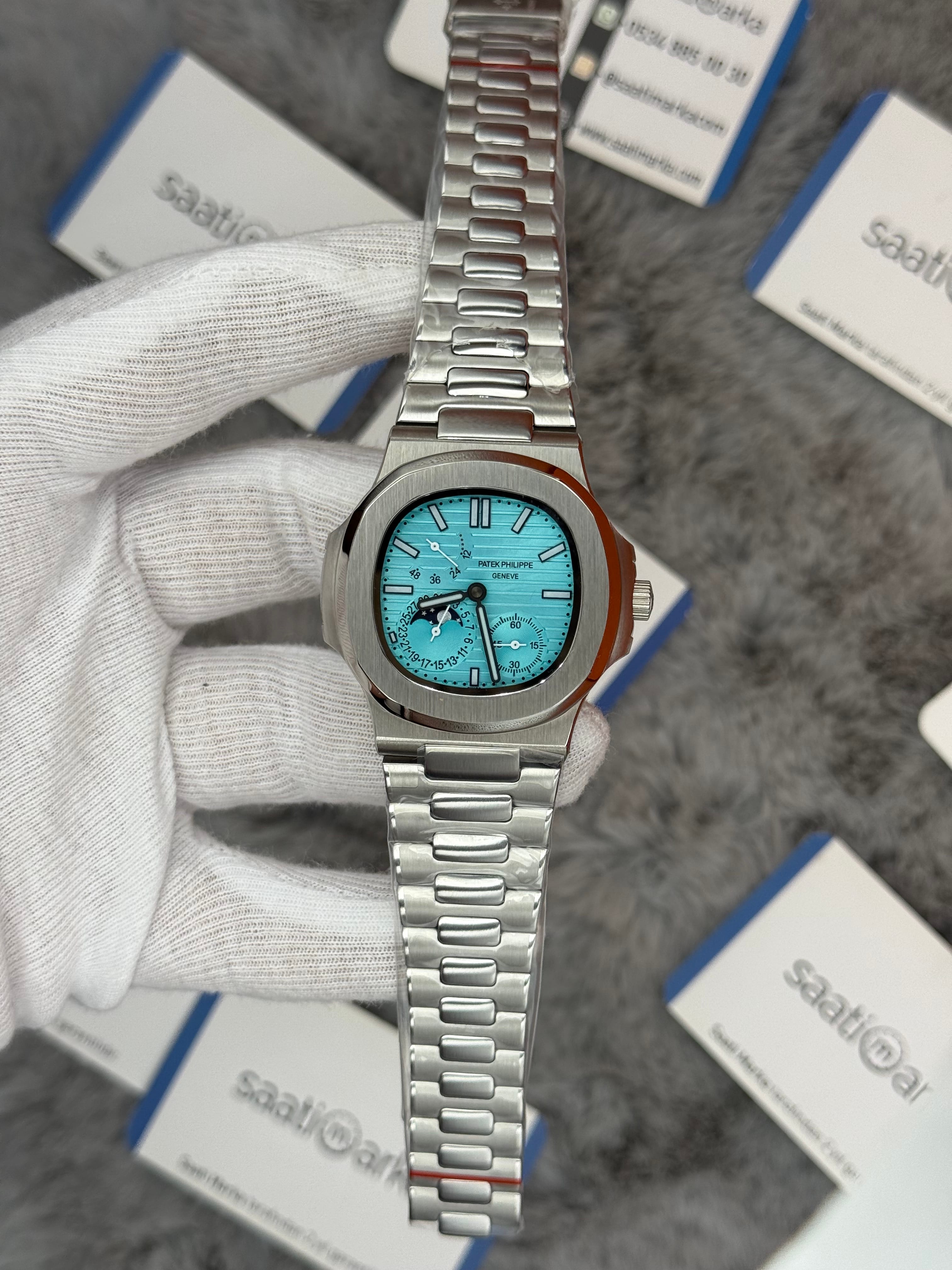 PATEK PHİLİPPE nautilus moontphase 5712 turkuaz kadran silver kasa kordon 40mm erkek kol saati