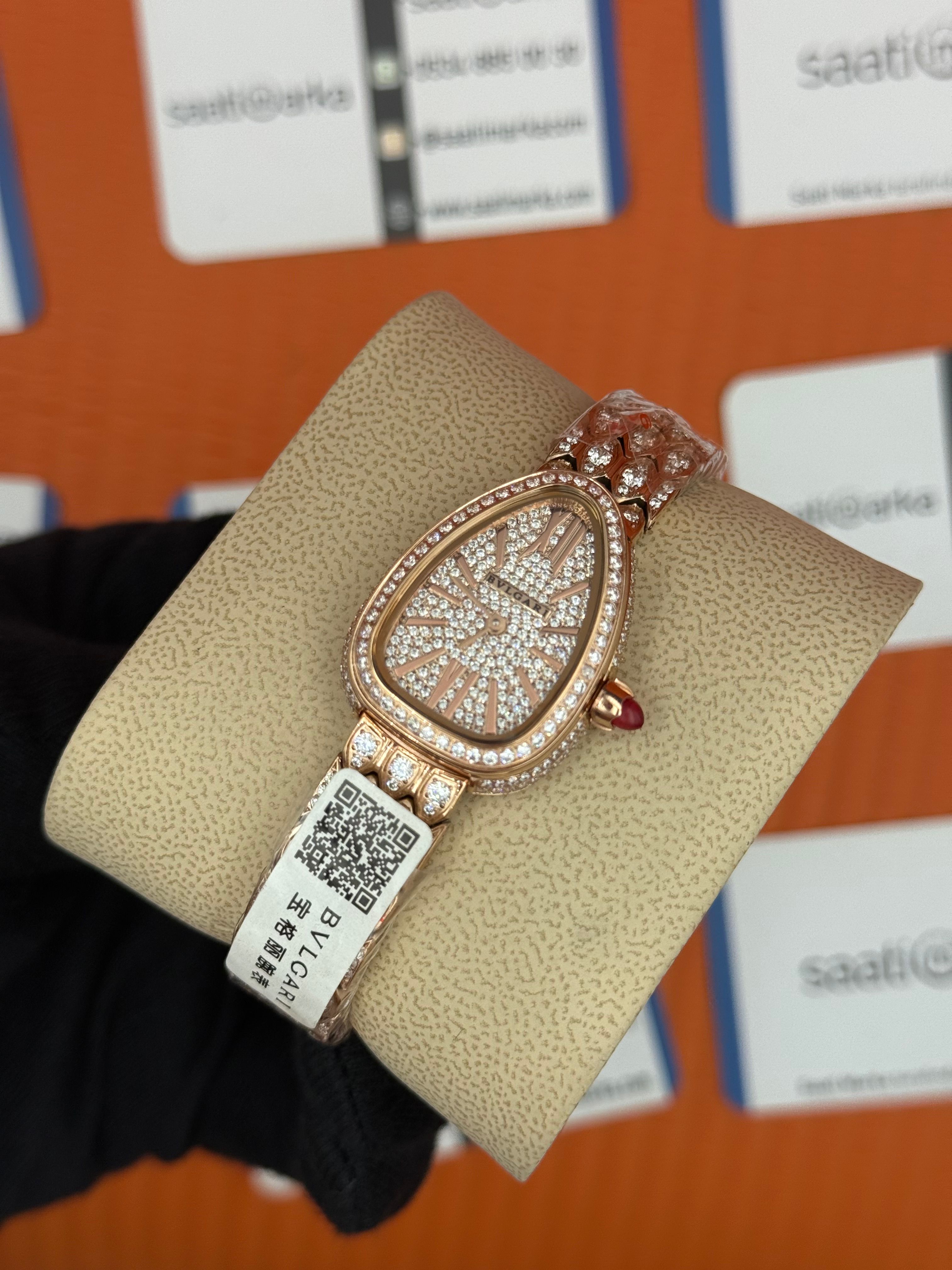 BVLGARİ serpenti seduttori full diamond rose kasa kordon kadın kol saati