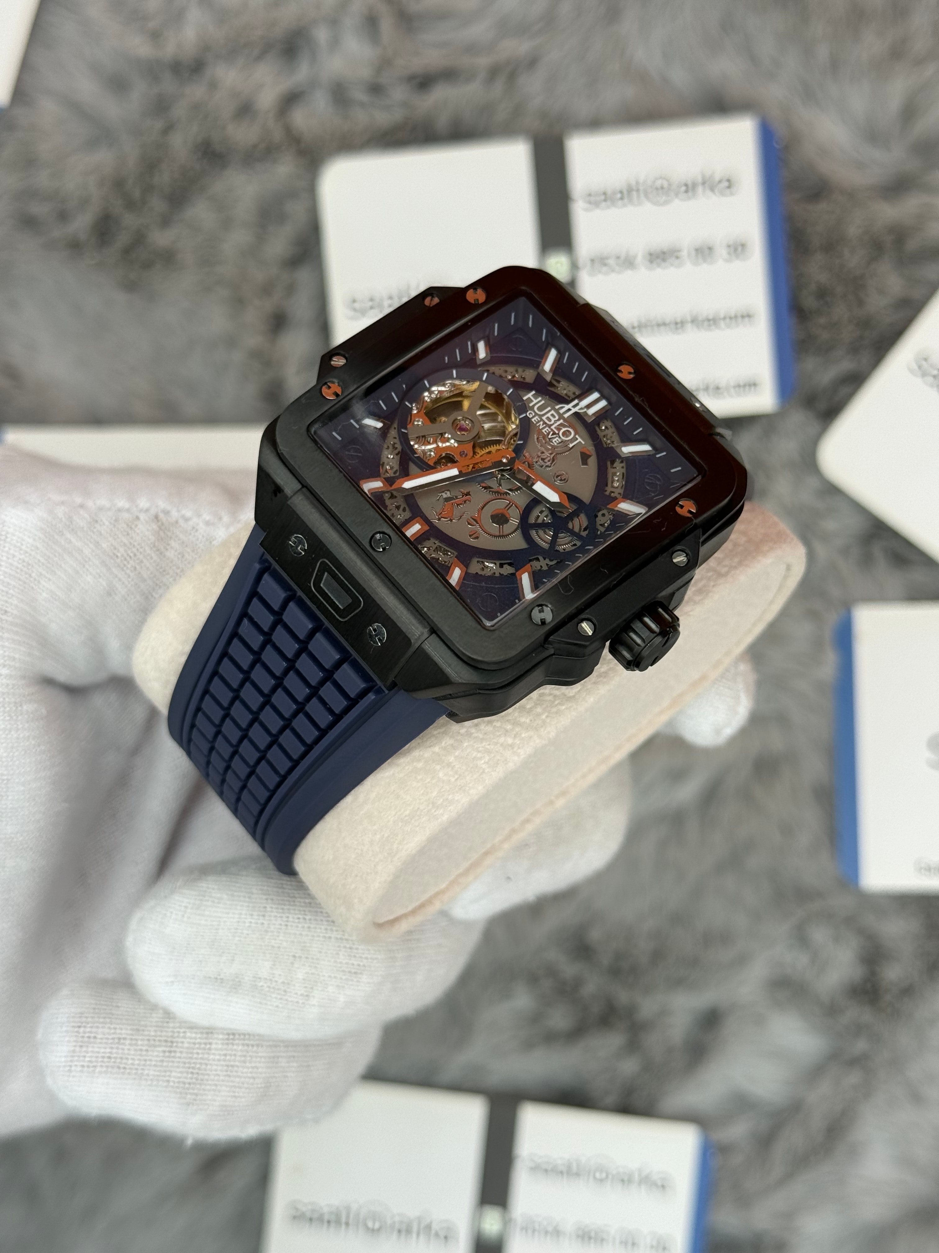 HUBLOT square bang tourbillon 42mm siyah kasa lacivert kasa erkek kol saati