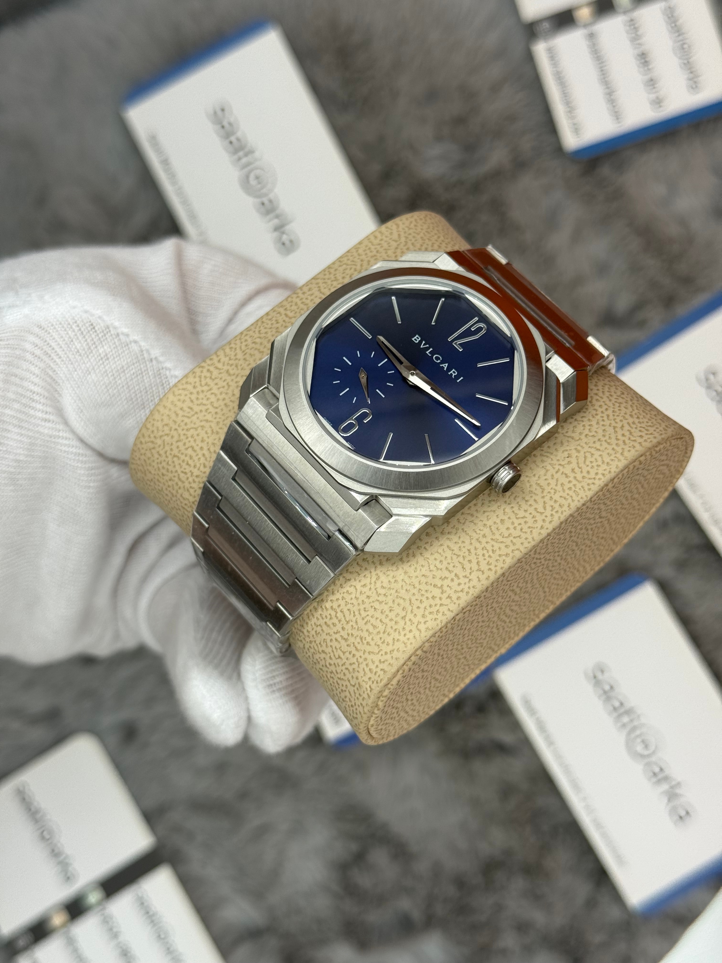 BVLGARİ octo 40mm mavi kadran silver kasa kordon erkek kol saati