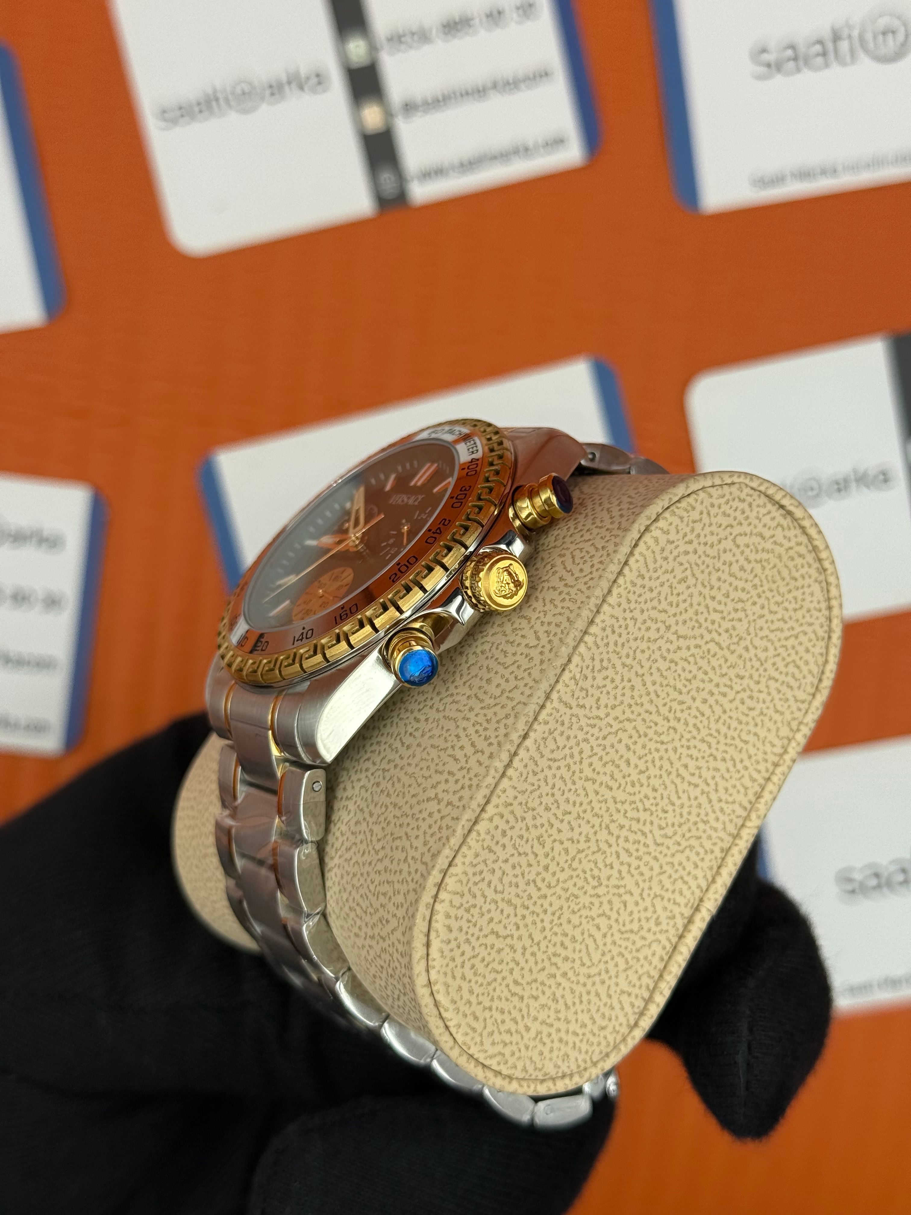 VERSACE yeşil kadran gold silver kasa kordon erkek kol saati