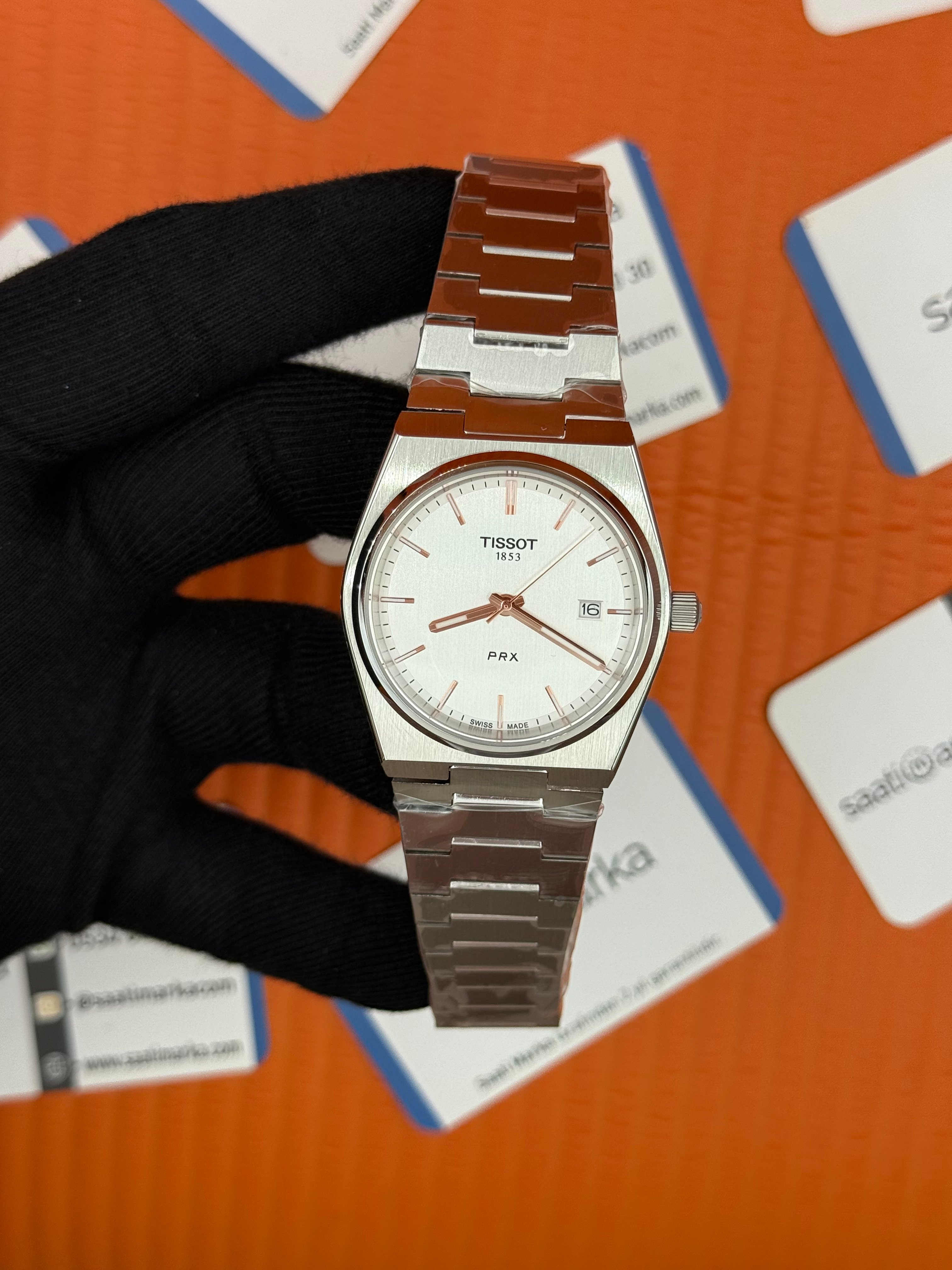 TISSOT PRX 40MM beyaz kadran silver kasa kordon erkek kol saati
