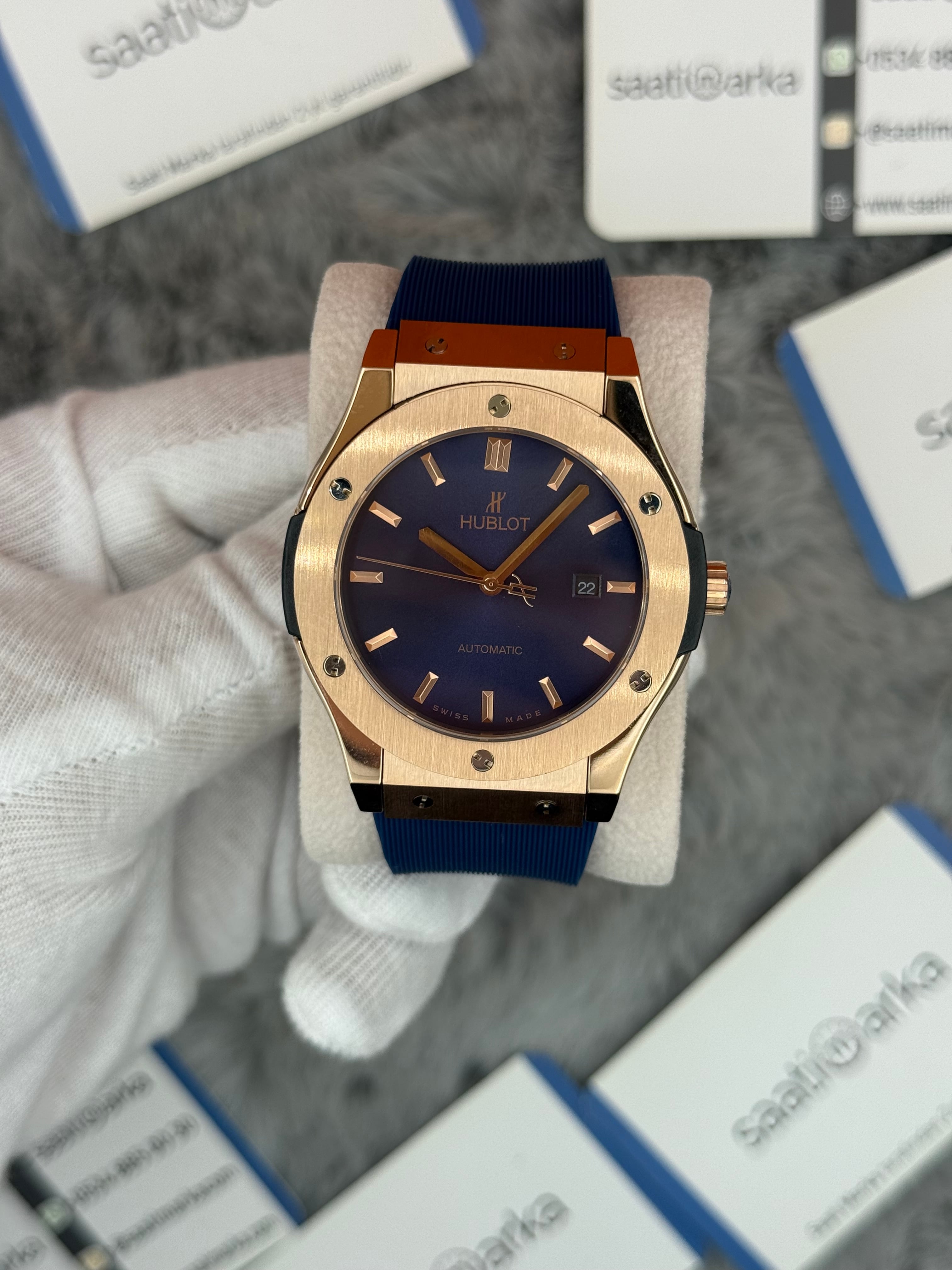 HUBLOT vendome 41mm rose kasa lacivert kadran lacivert kauçuk kordon erkek kol saati
