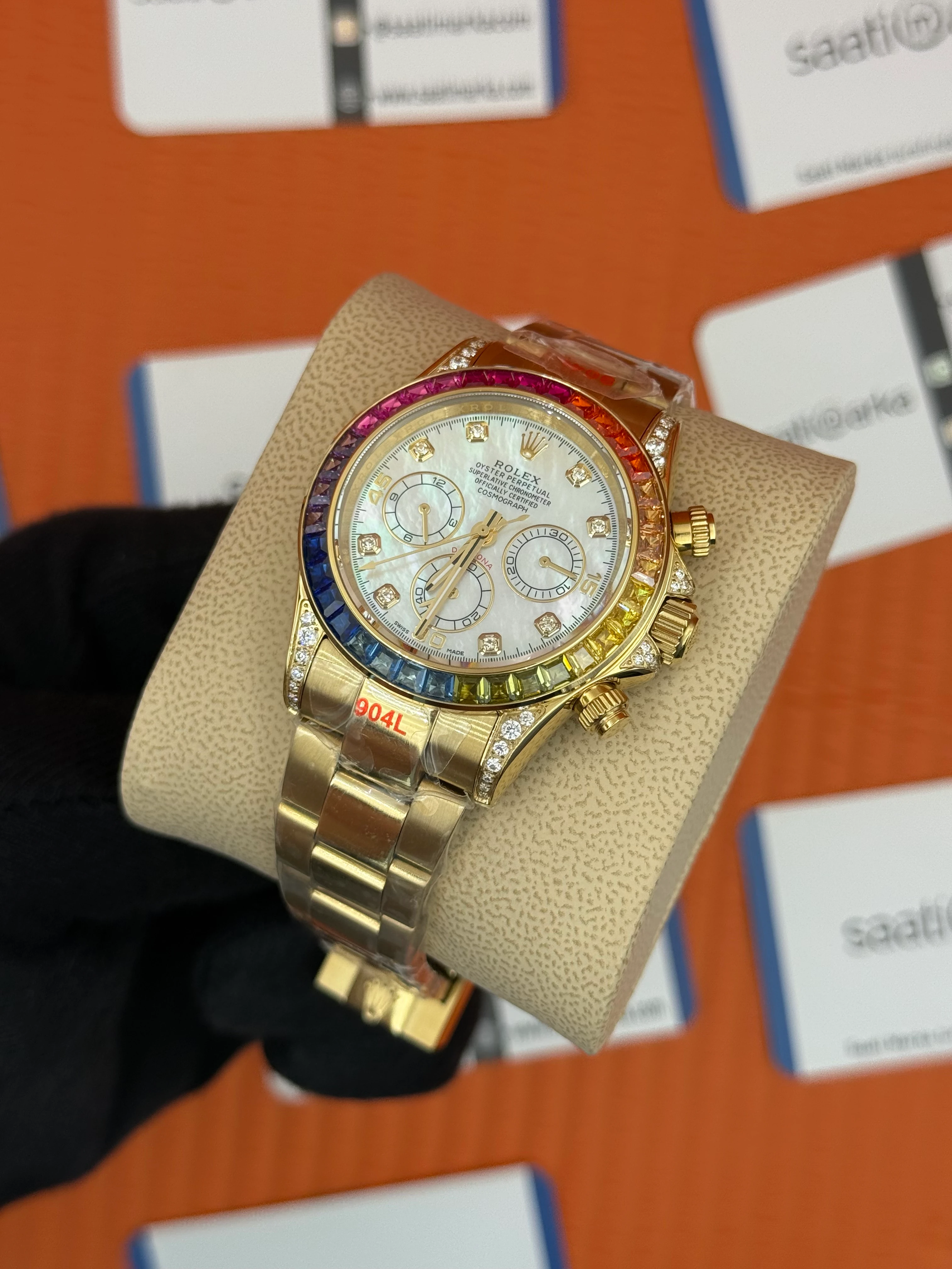 ROLEX Daytona rainbow white dial gold kasa-kordon
