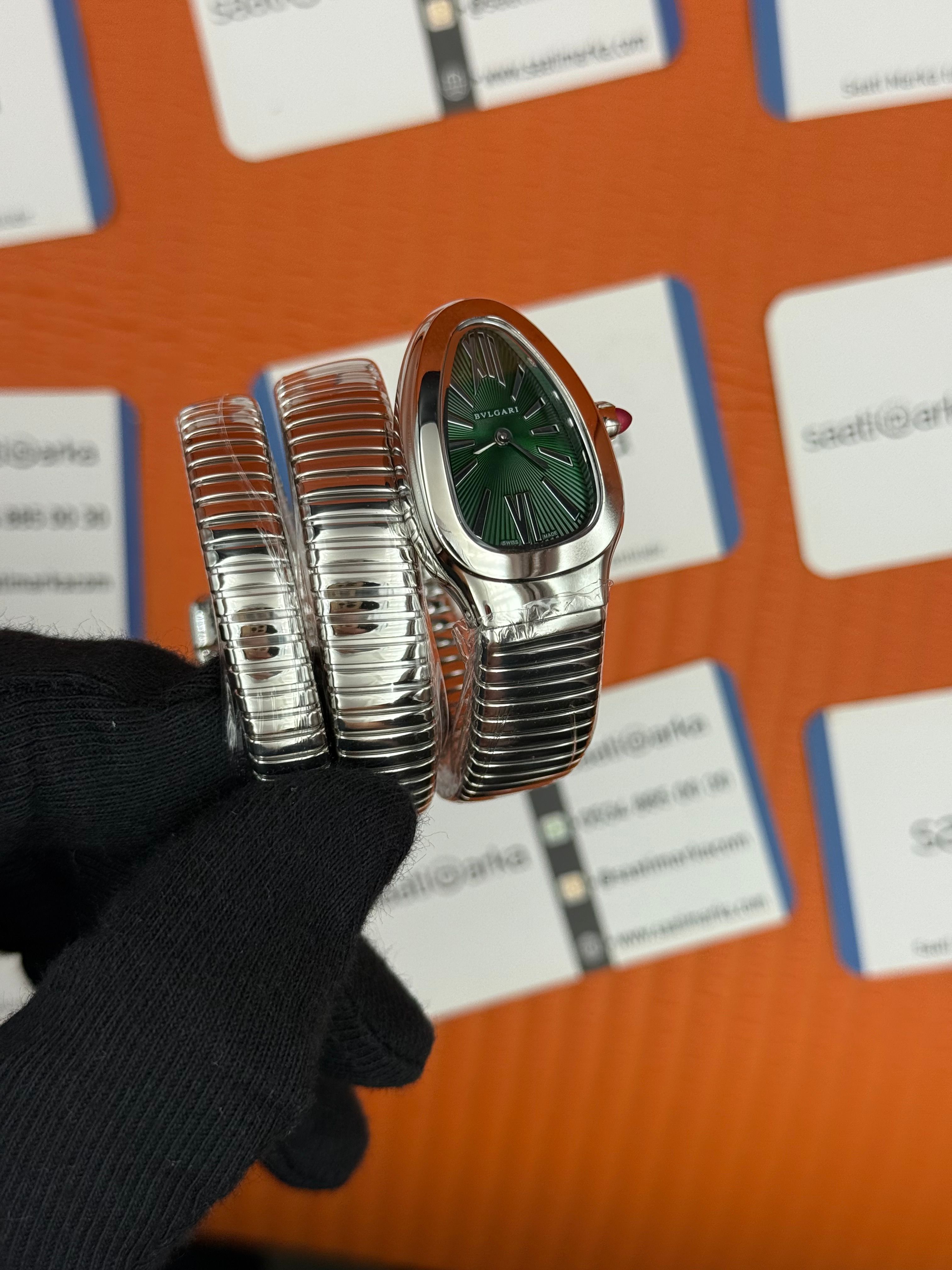 BVLGARİ serpenti çift sarma silver kordon yeşil kadran kadın kol saati