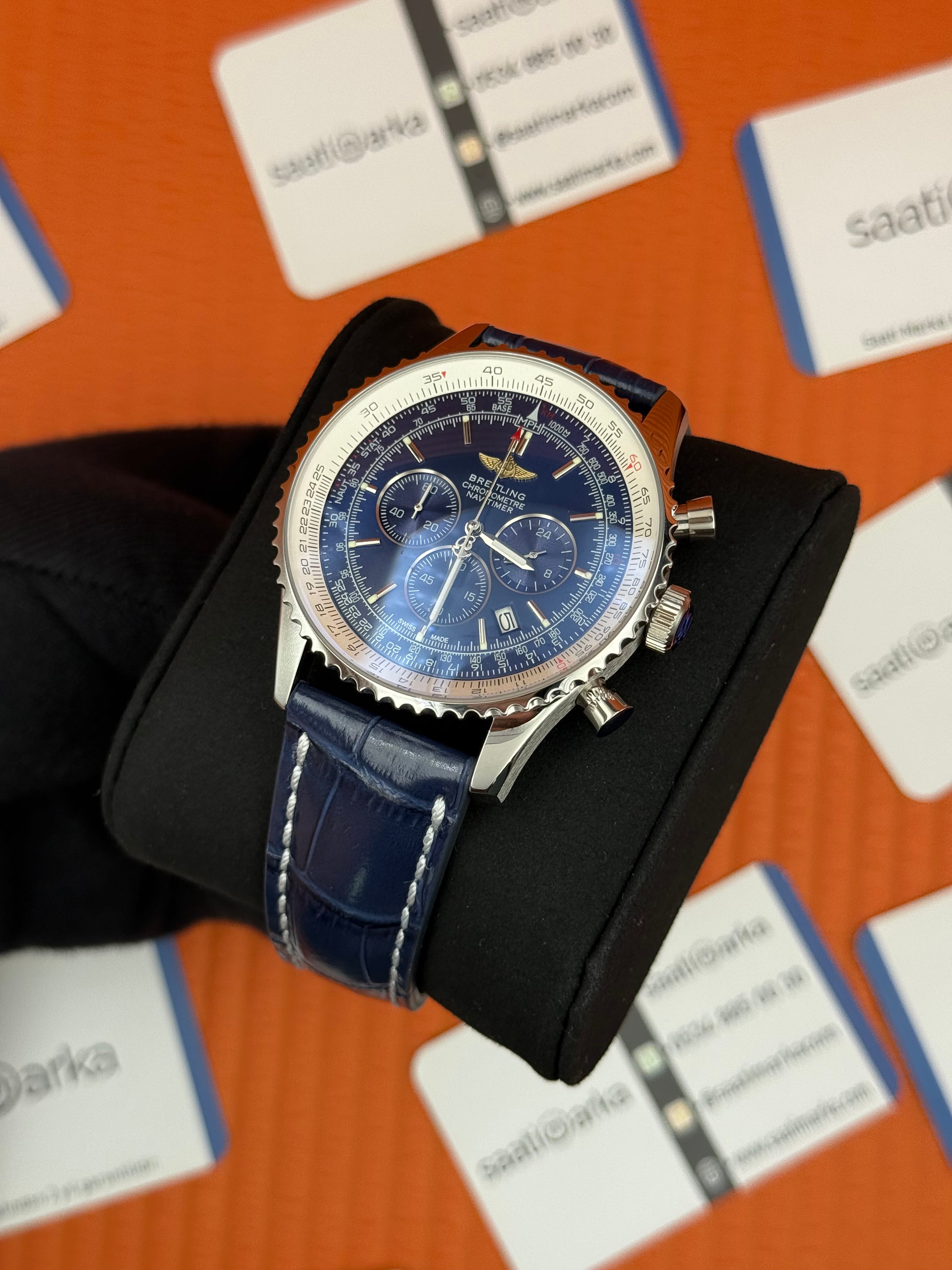 BREITLING Navitimer lacivert deri kordon lacivert kadran çelik kasa