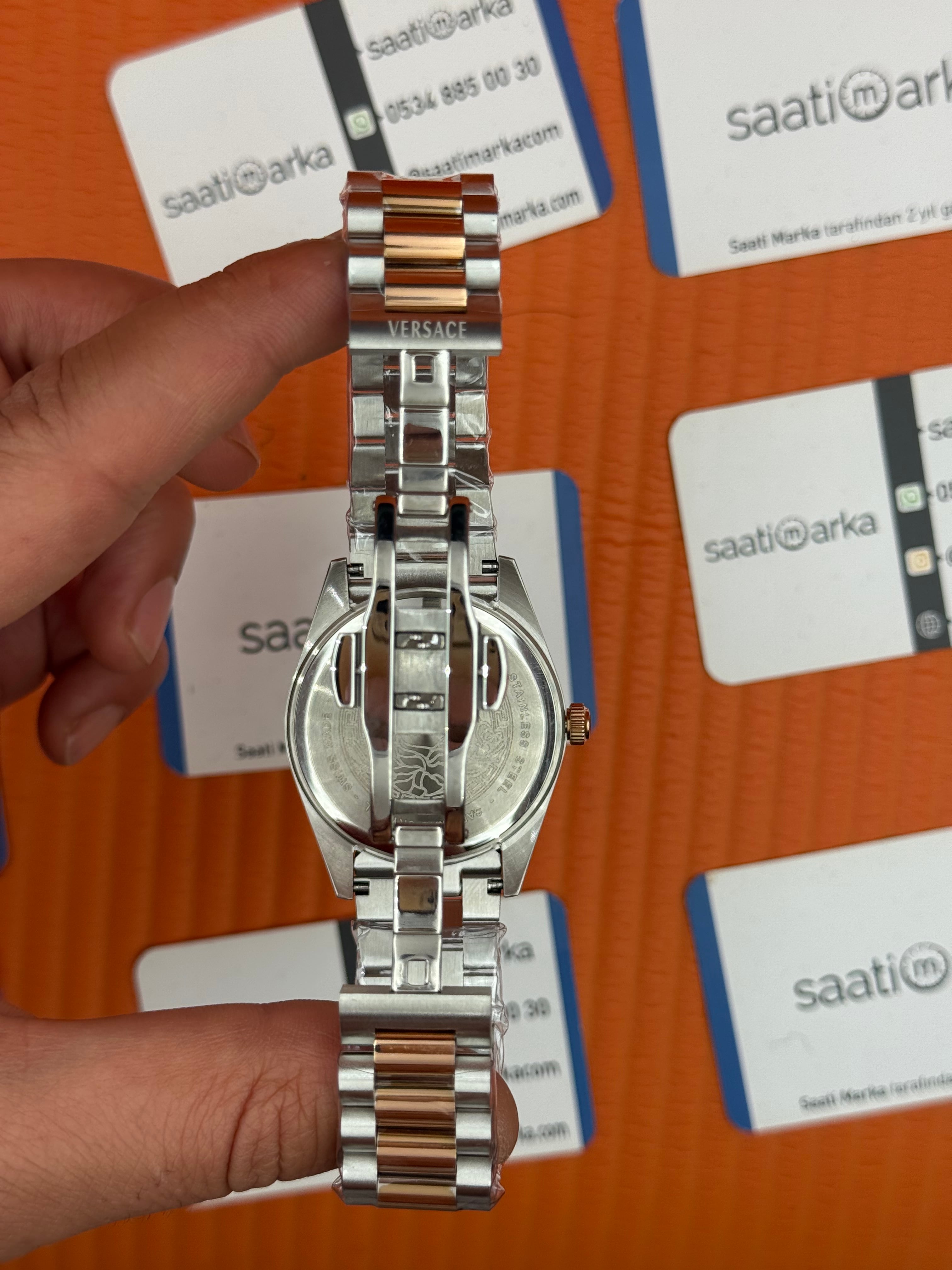 VERSACE 40mm beyaz kadran rose silver kasa kordon erkek kol saati