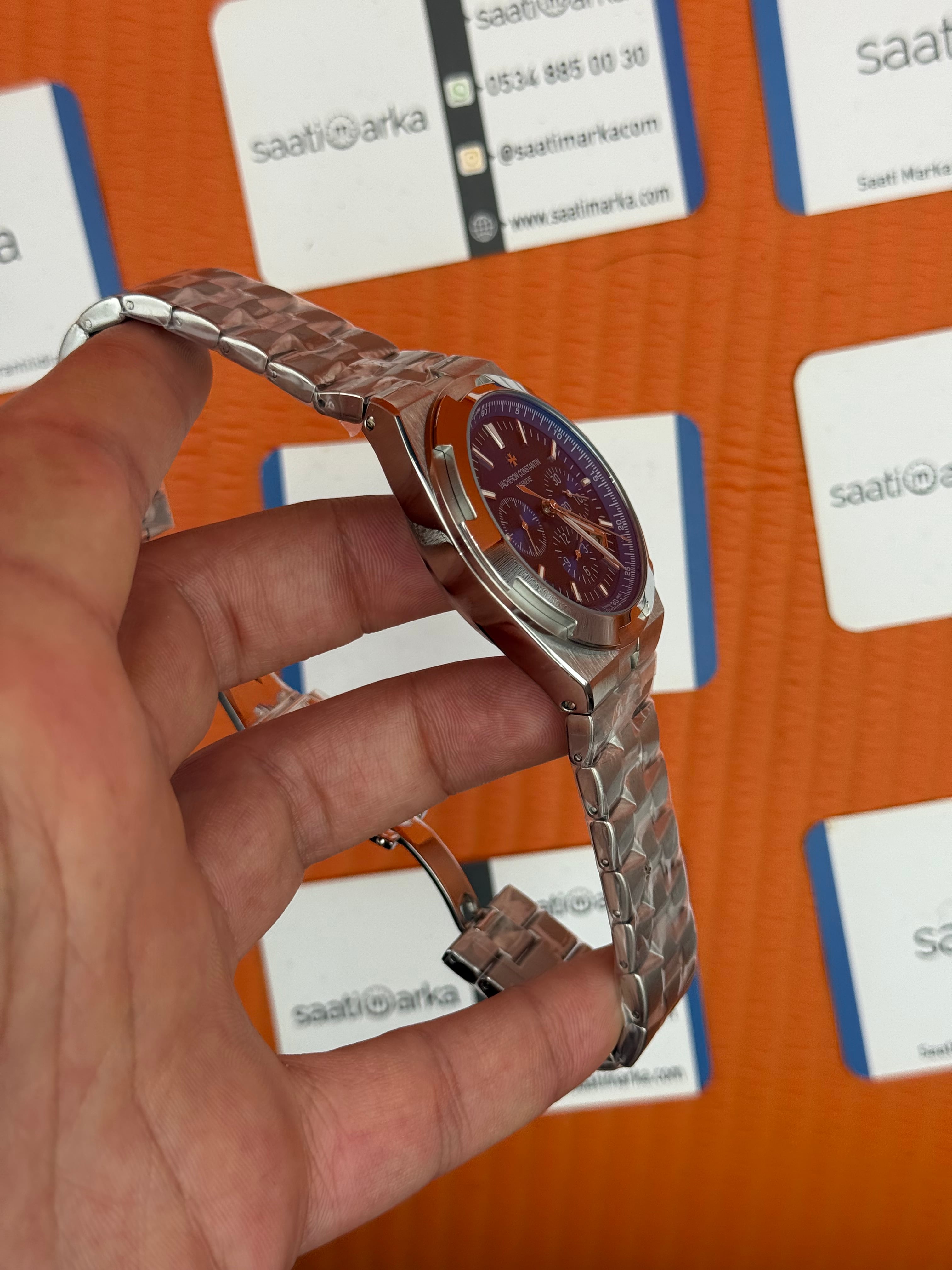 VACHERON CONSTANTIN overseas chronograph mavi kadran silver kasa kordon erkek kol saati