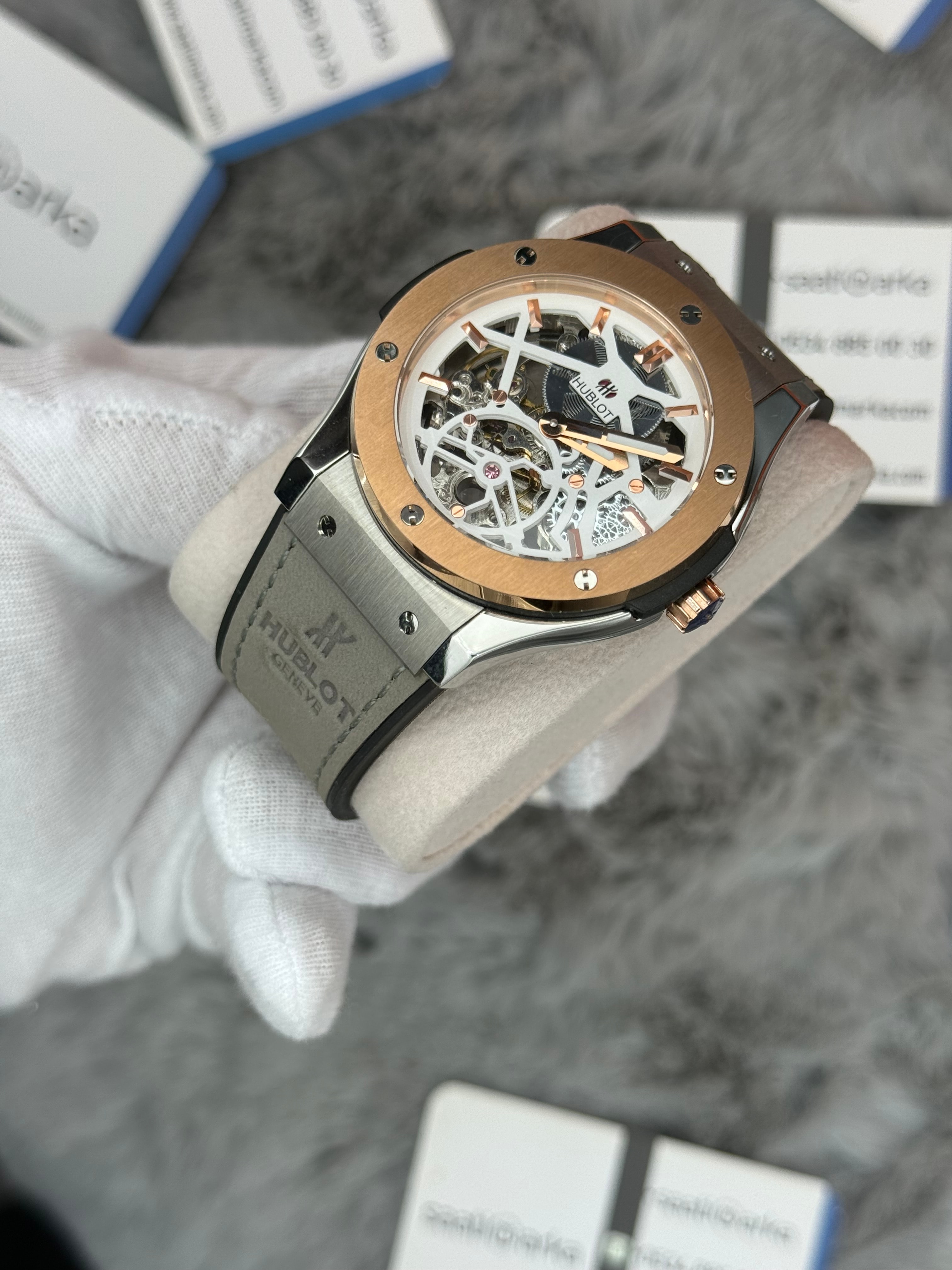 HUBLOT big bang tourbillon 41mm silver kasa gri deri kordon erkek kol saati