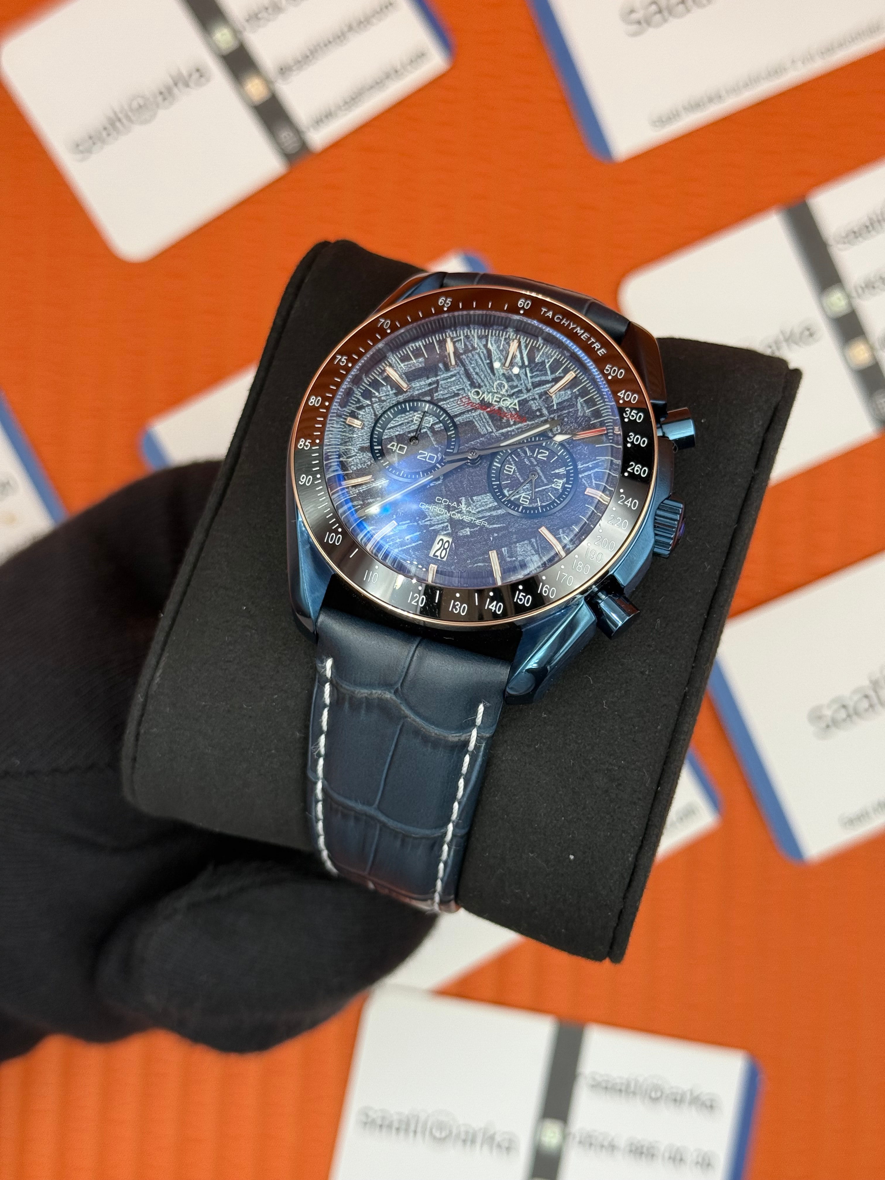 OMEGA SPEEDMASTER LACİVERT KORDON LACİVERT KASA SİYAH BEZEL