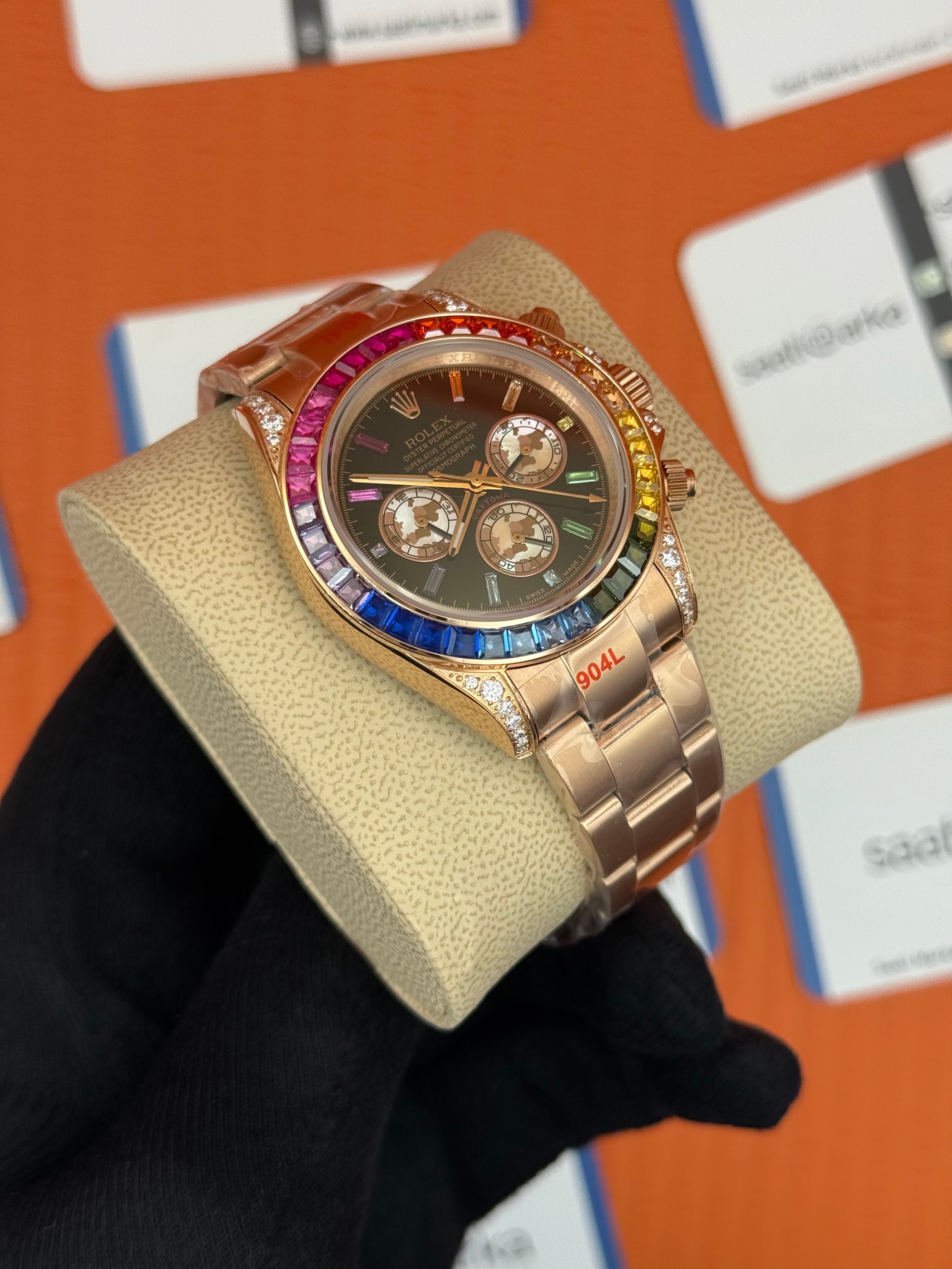 ROLEX Daytona rainbow black dial rose kasa-kordon