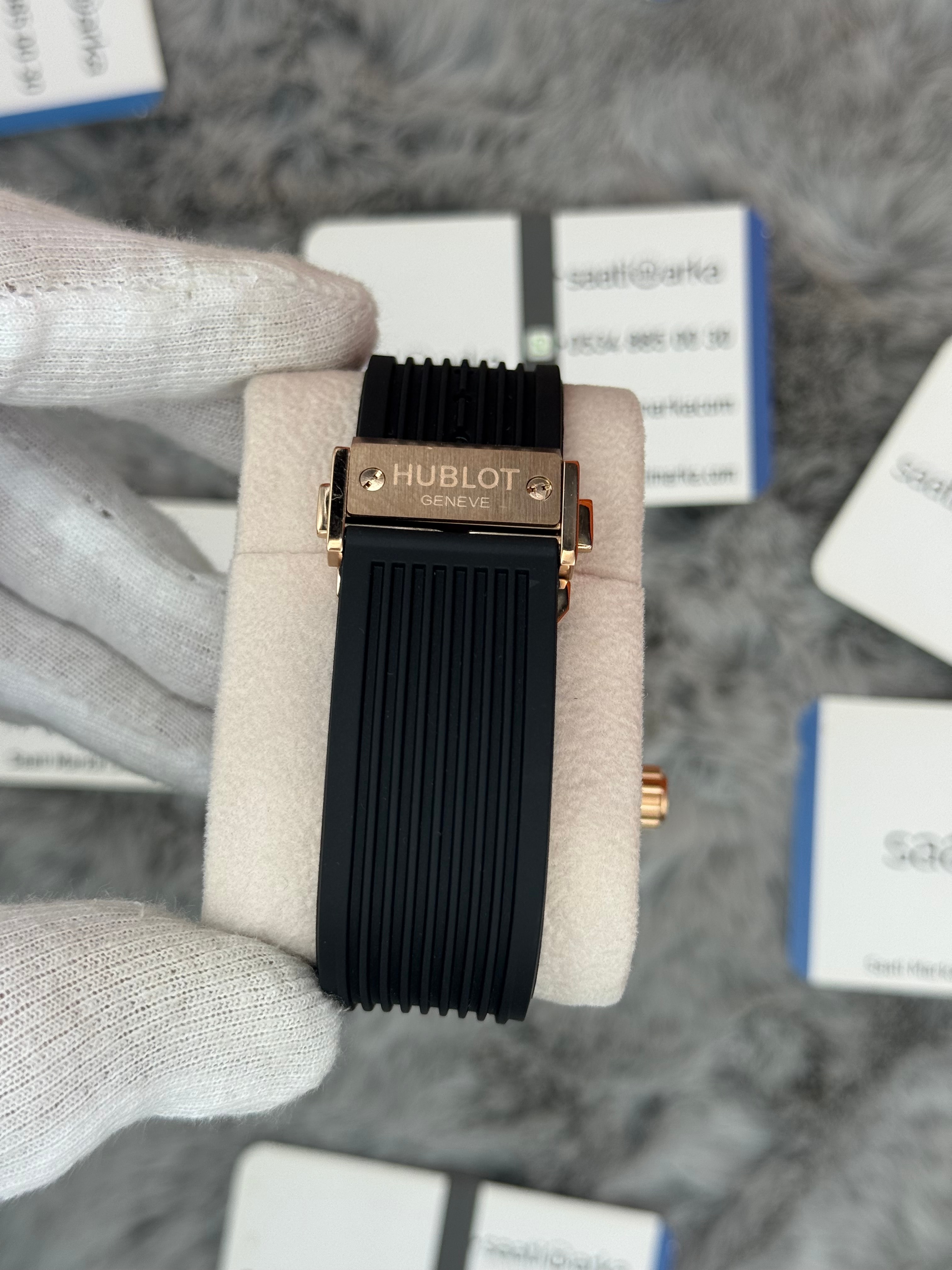HUBLOT big bang tourbillon 42mm rose kasa siyah kauçuk kordon erkek kol saati