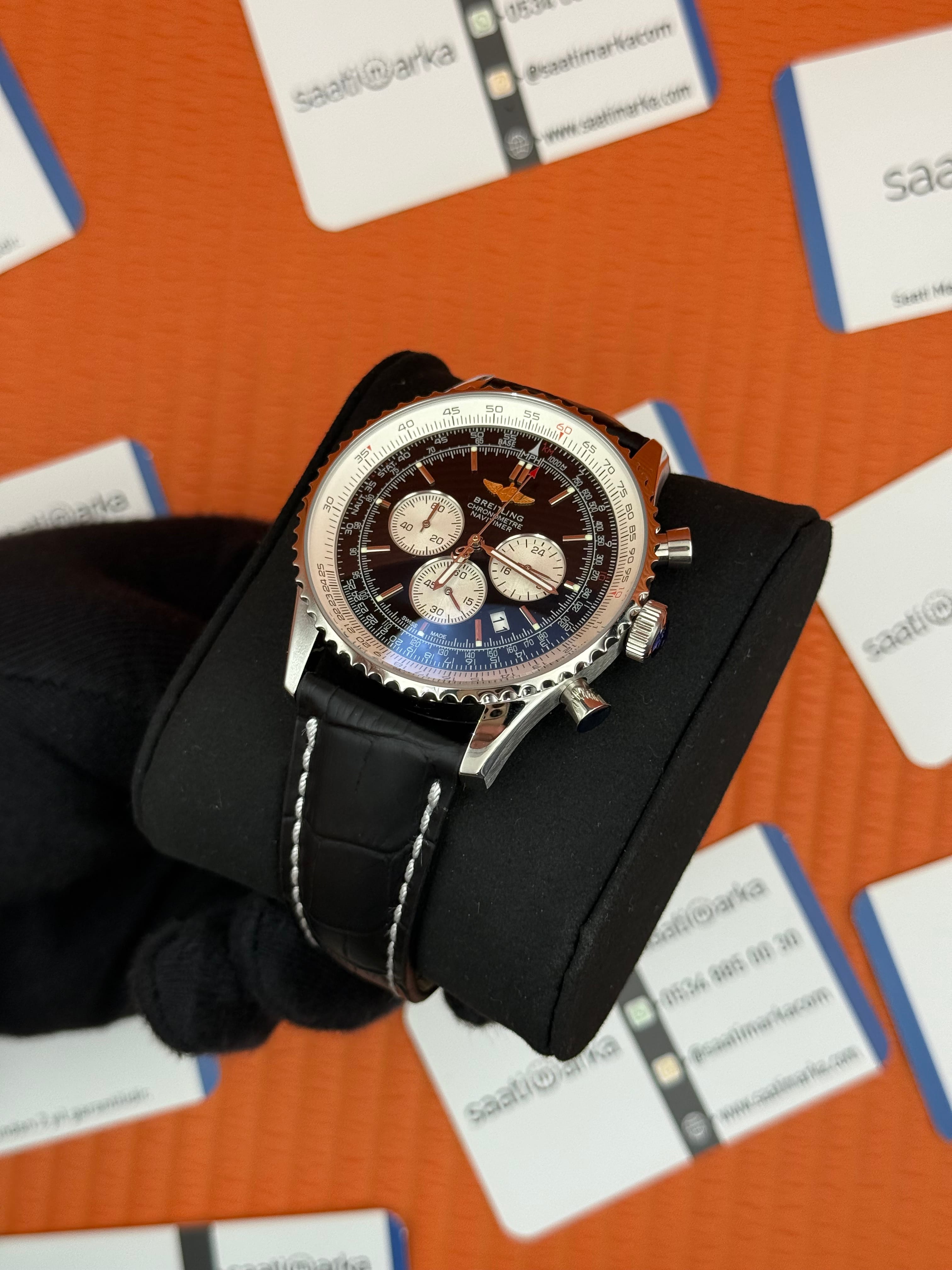BREITLING Navitimer siyah deri kordon siyah kadran çelik kasa