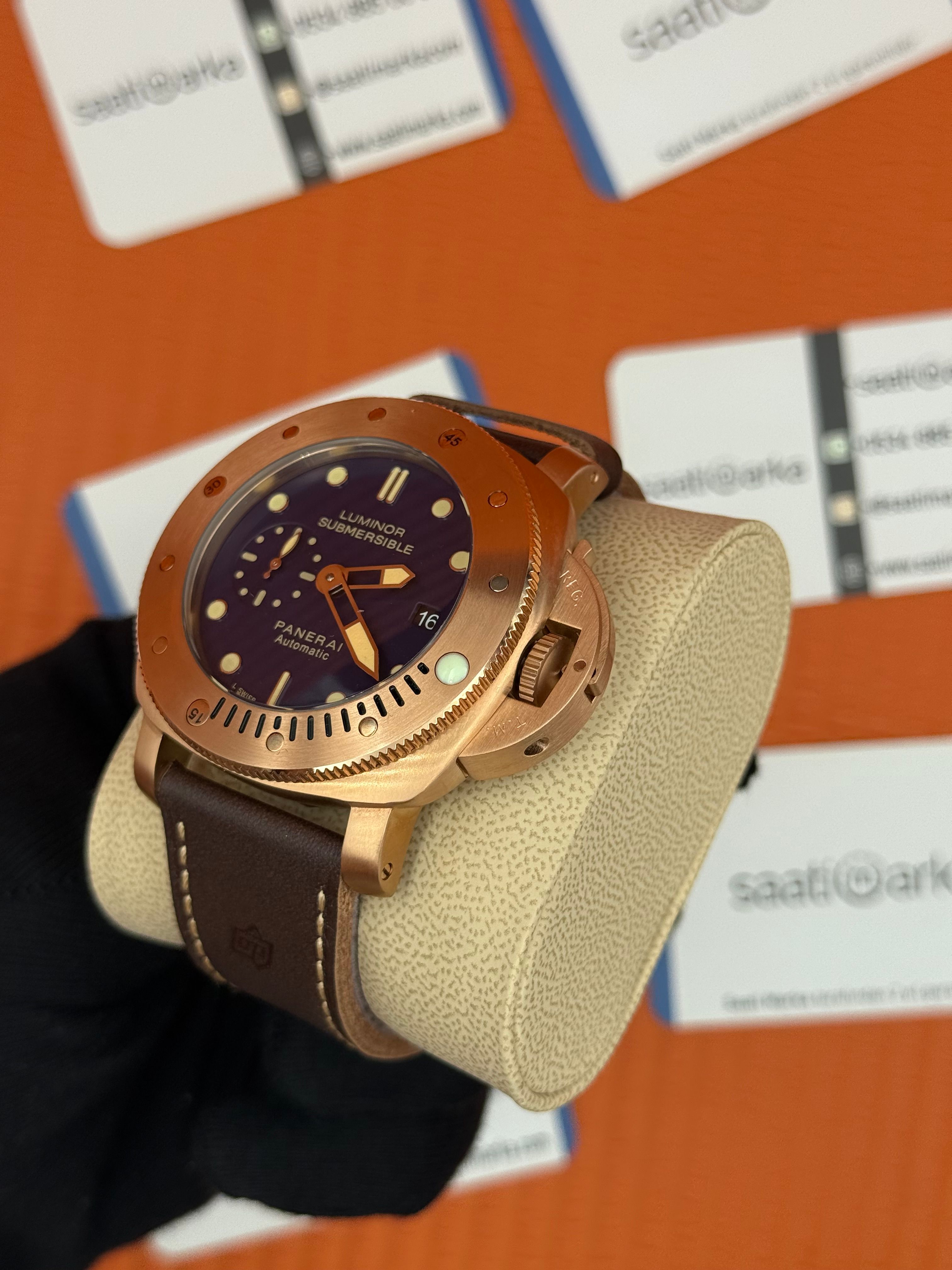 PANERAI submersible automatic kahverengi deri kordon rose kasa