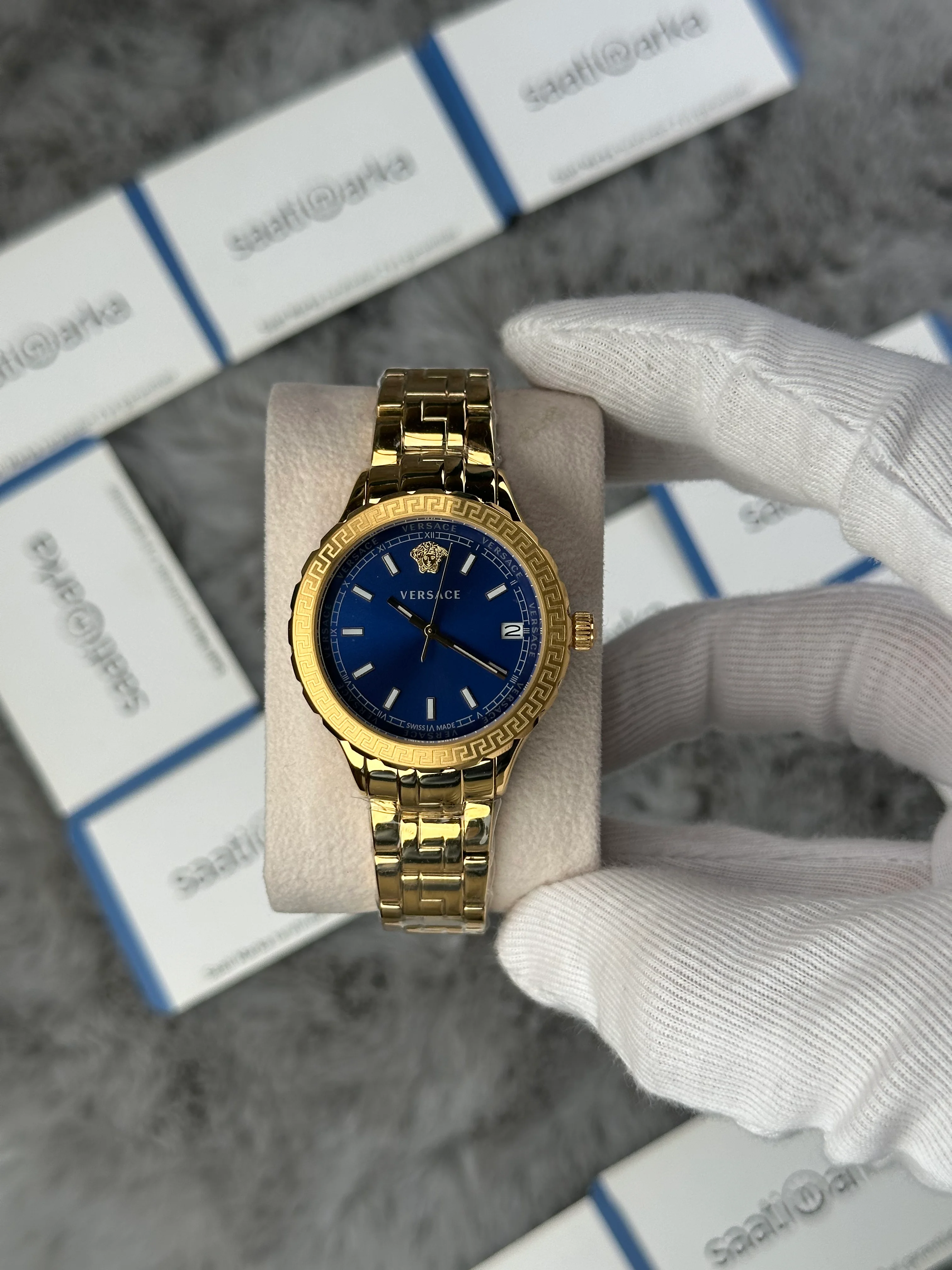 VERSACE 32 MM OVAL MAVİ KADRAN GOLD KORDON