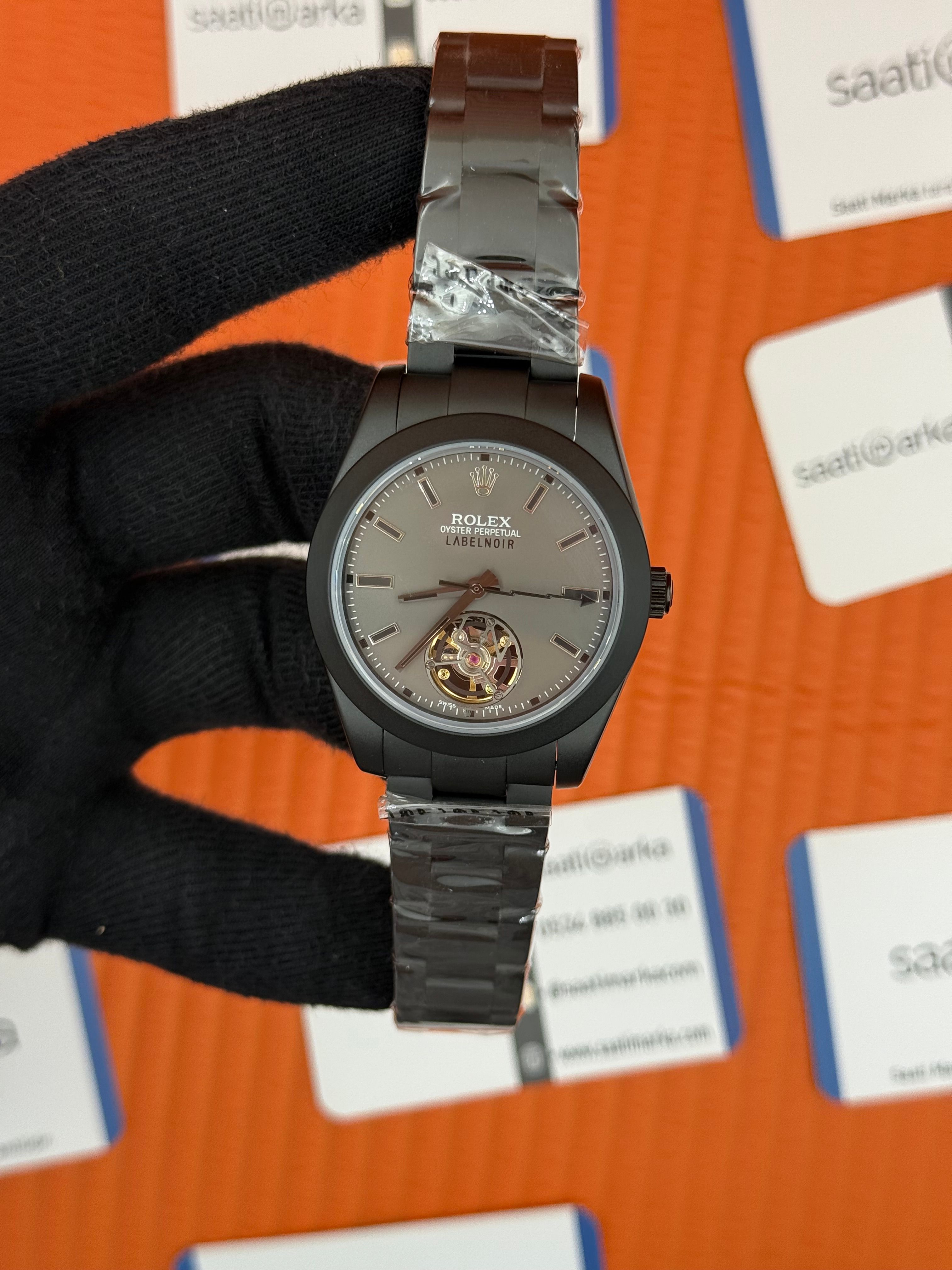 ROLEX Label Noir tourbillon gri dial siyah kasa-kordon