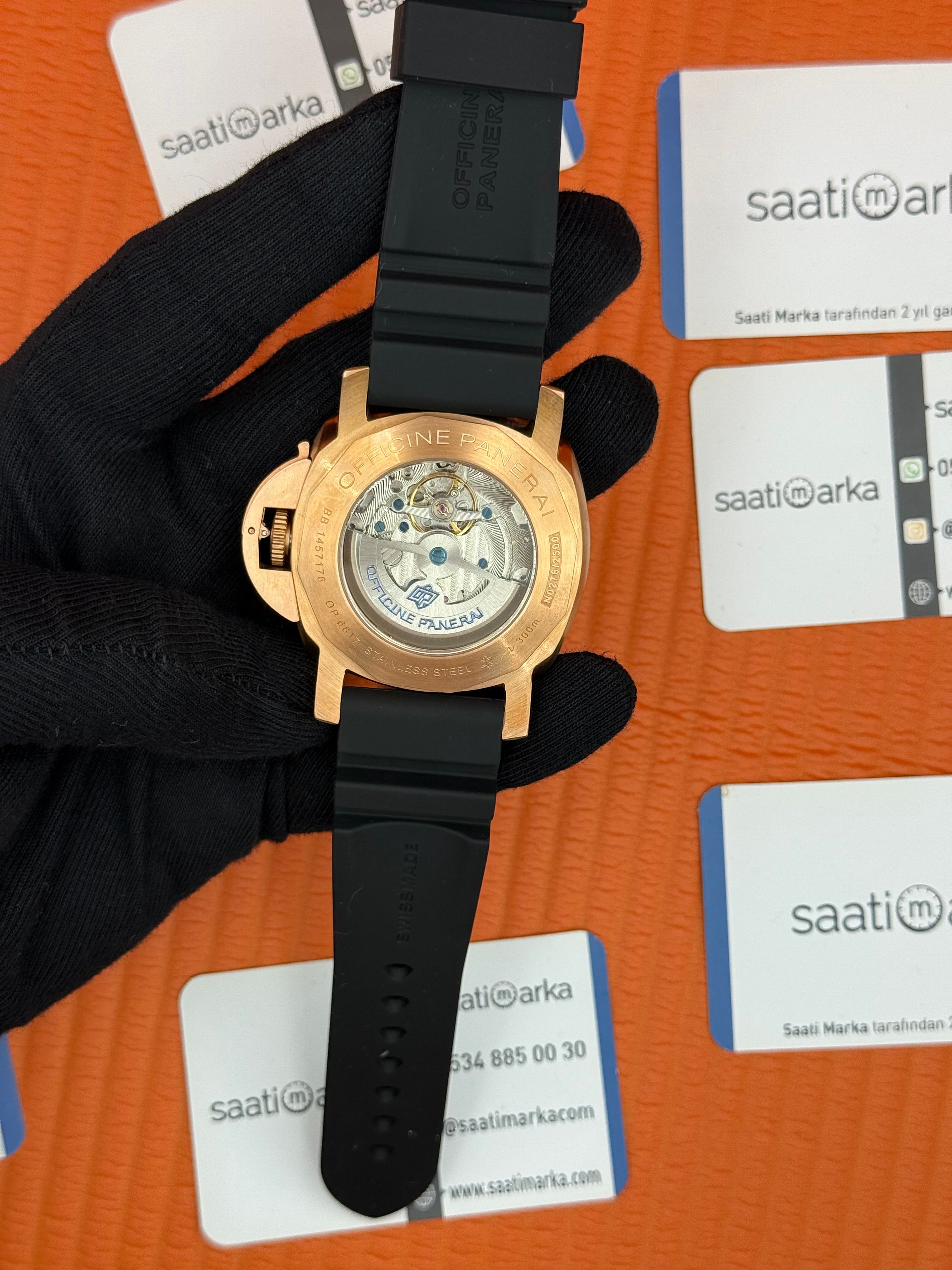 PANERAI submersible automatic siyah kauçuk kordon rose kasa lacivert kadran