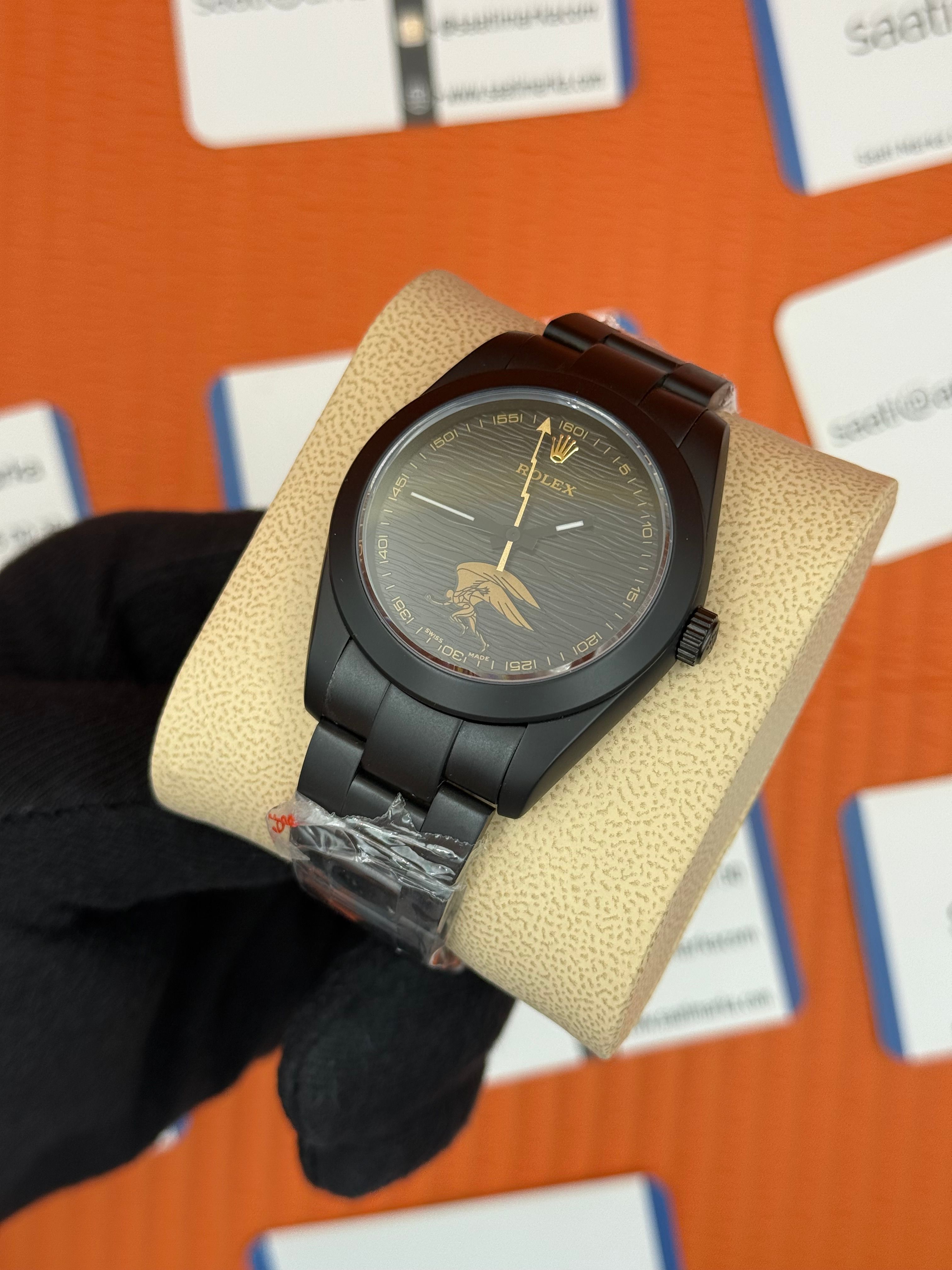 ROLEX Milgaus mat siyah çelik kasa-kordon 