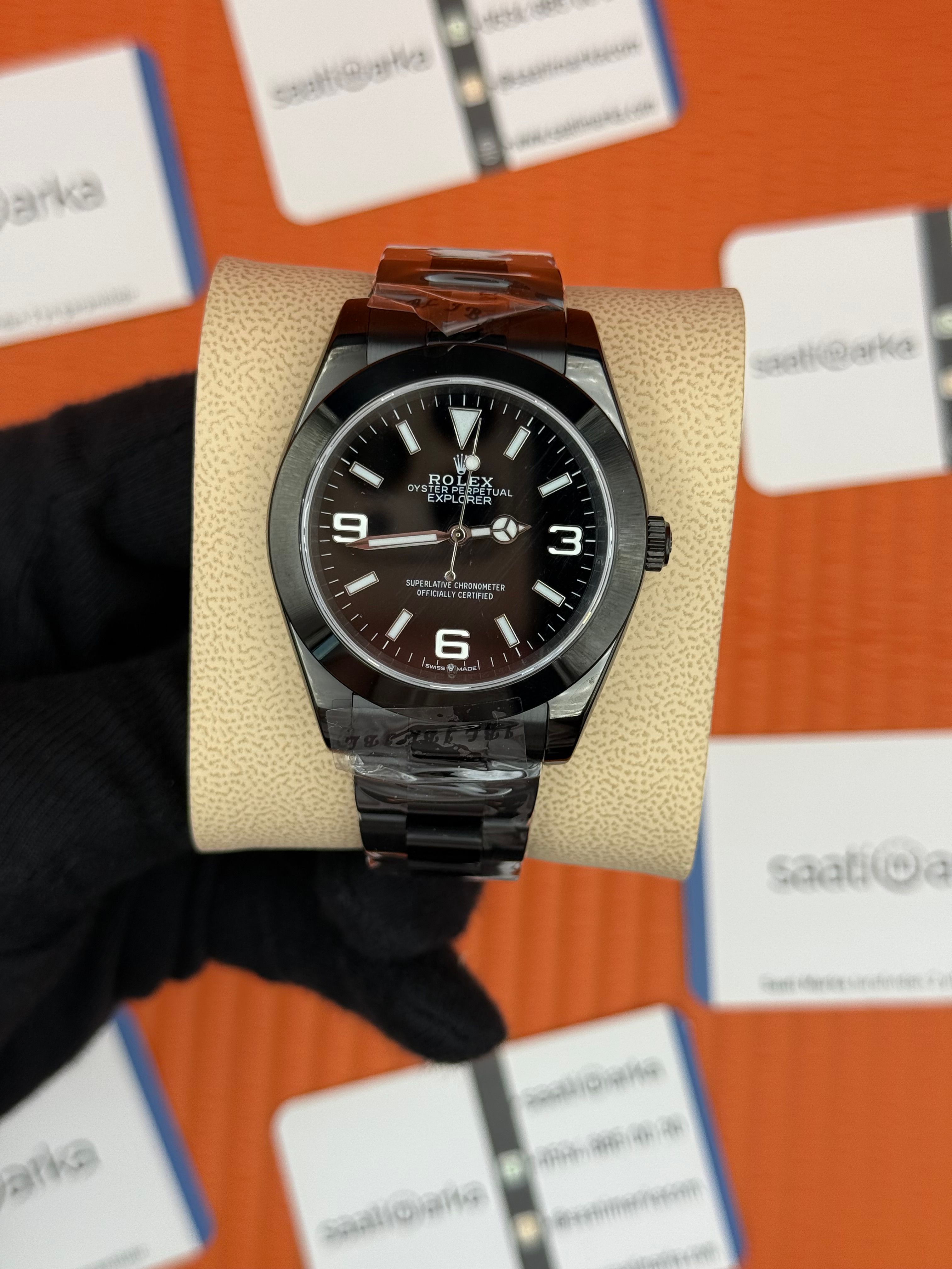 ROLEX OYSTER Perpetual blacil dial siyah çelik kasa-kordon