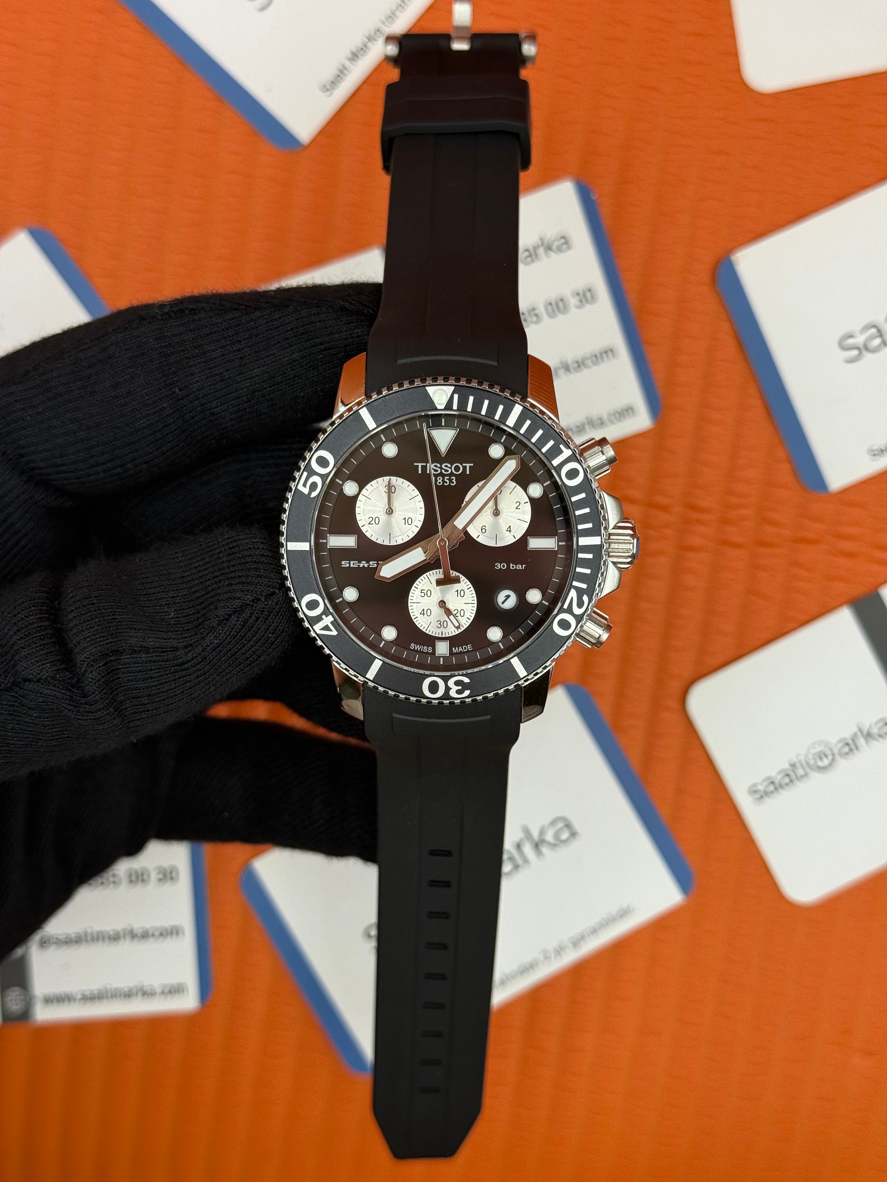 TISSOT siyah kauçuk kordon siyah kadran silver kasa erkek kol saati 