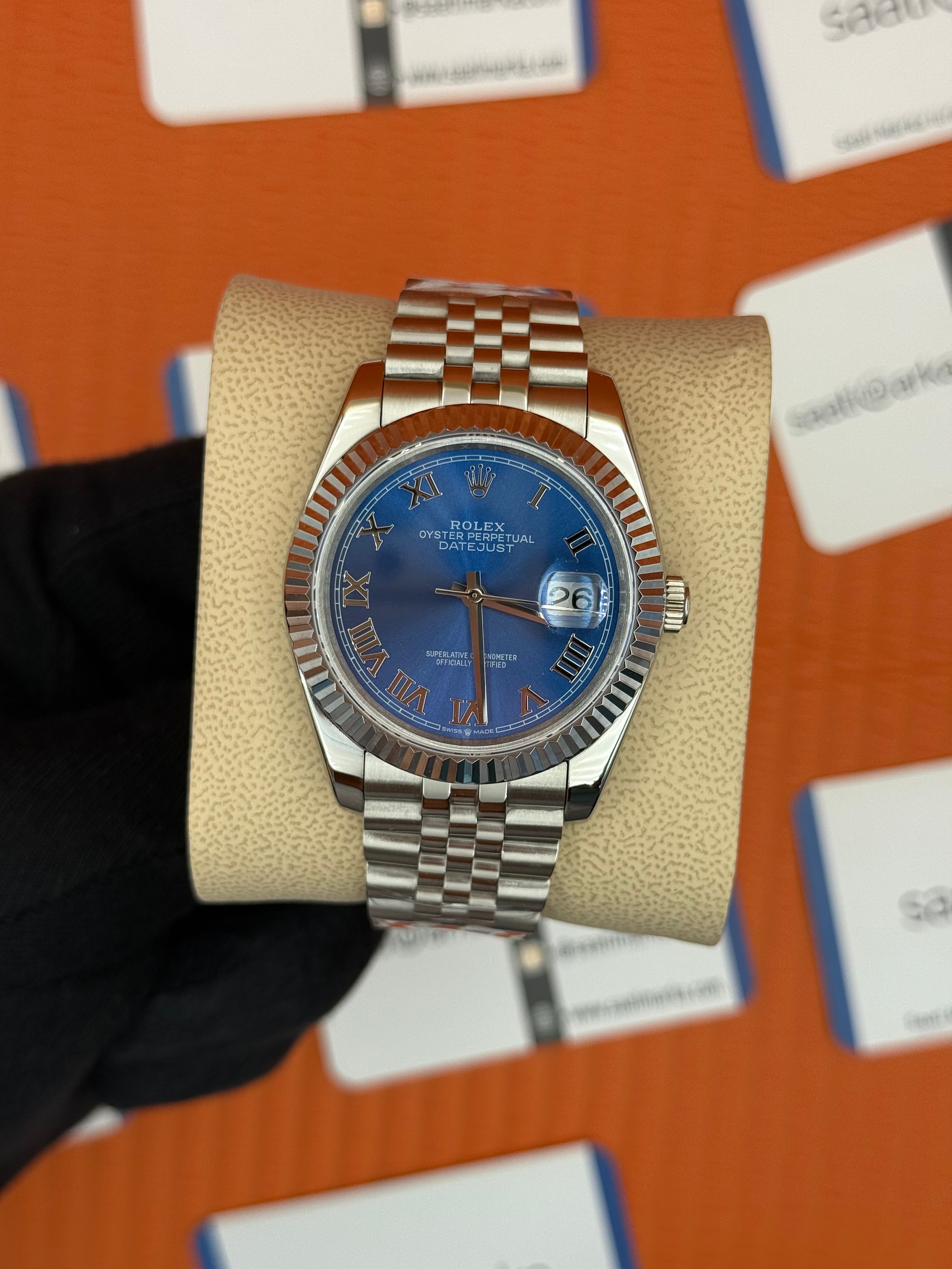 ROLEX Datejust roma rakamlı blue dial silver jubilee kordon