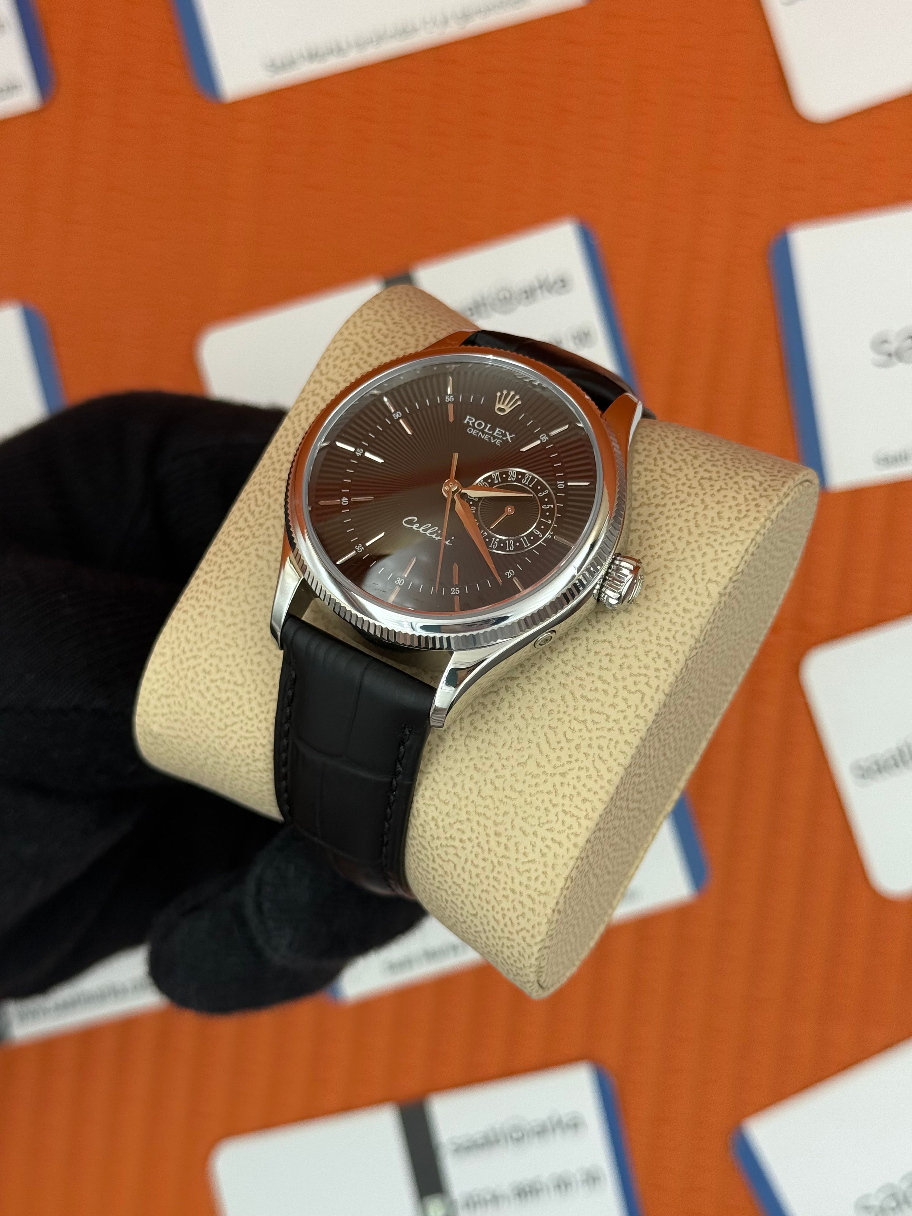 ROLEX Cellini silver kasa siyah kadran siyah deri kordon