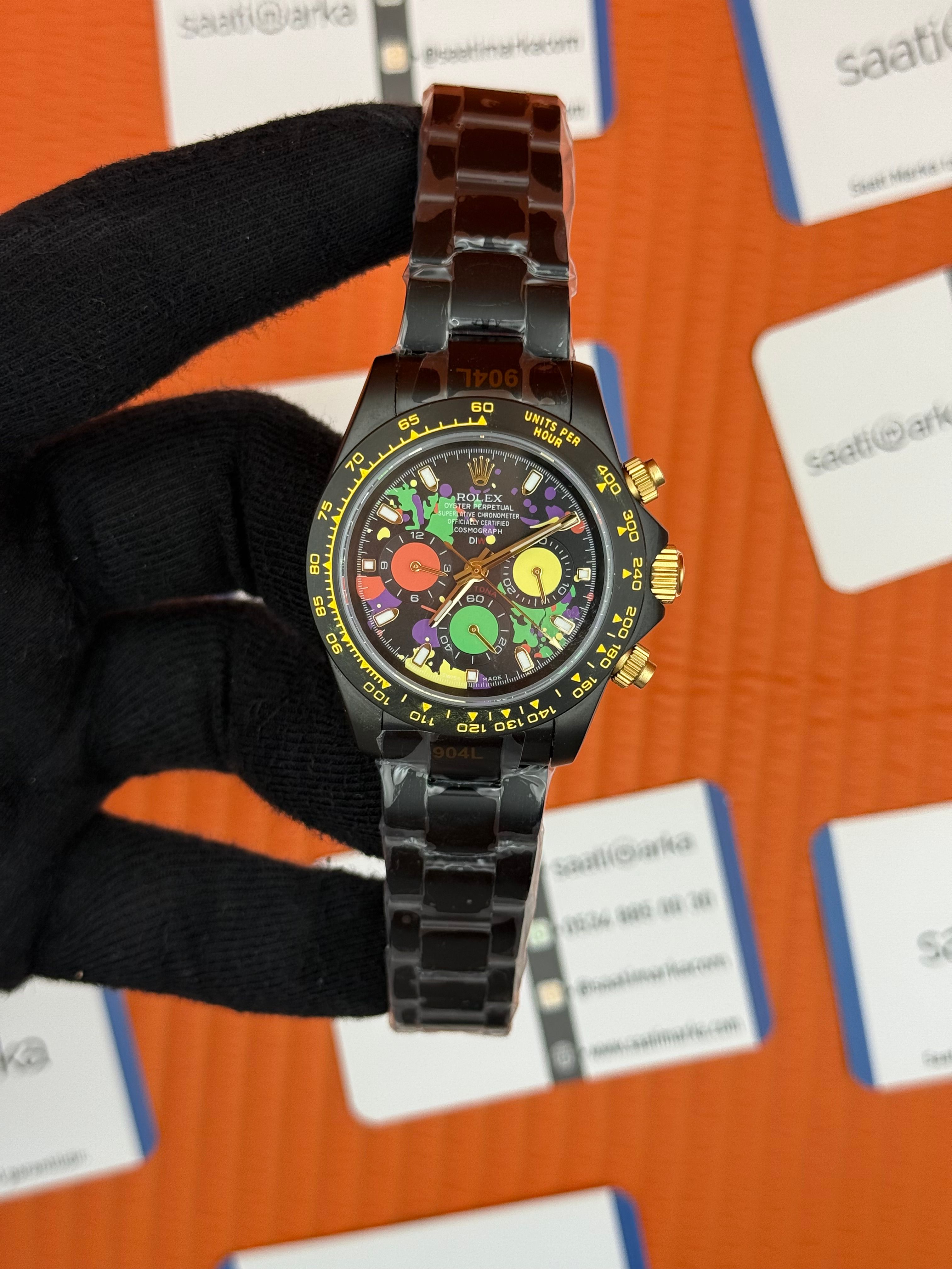 ROLEX Daytona colourful dial siyah kasa-kordon