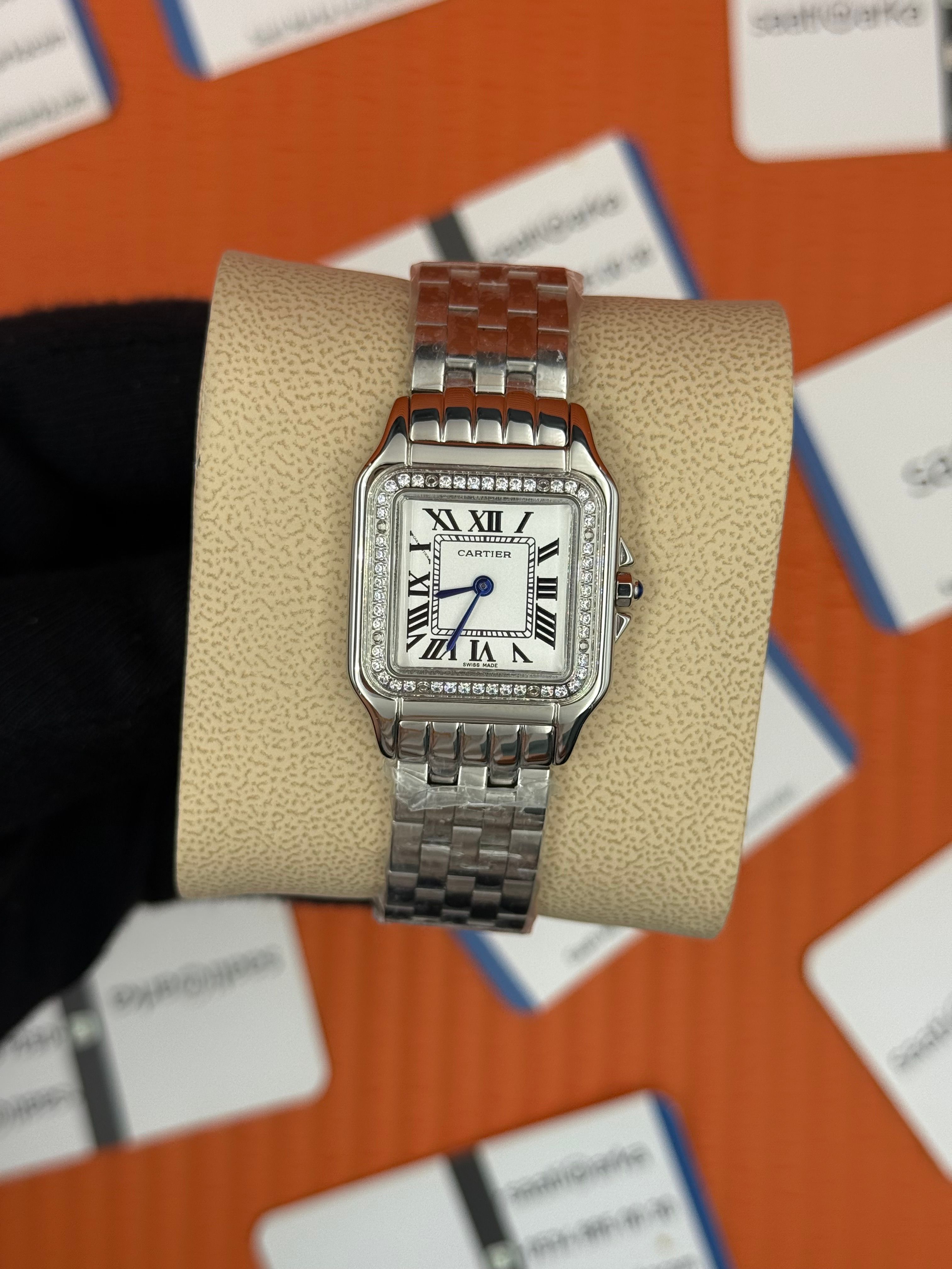 CARTIER Panthere 27mm taşlı bezel silver kasa-kordon