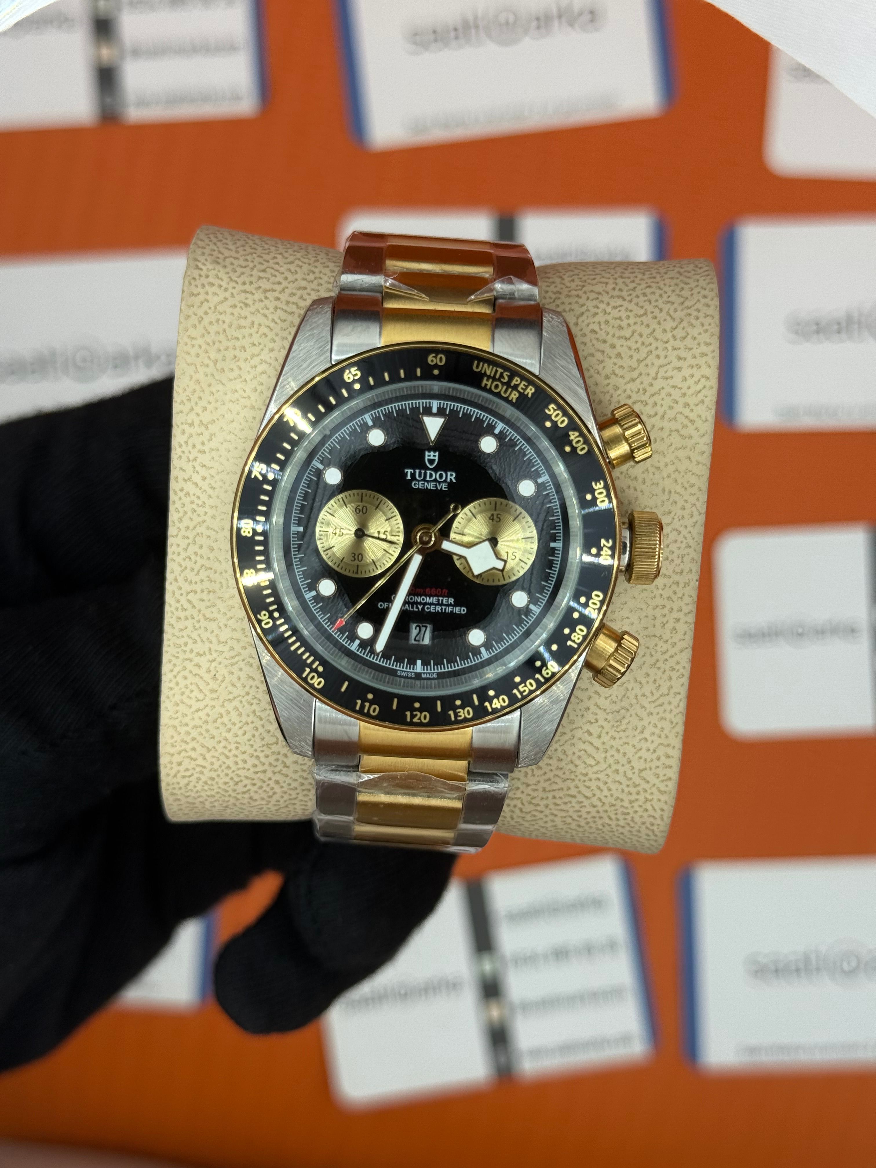 TUDOR black bey siyah kadran gold silver kasa kordon 41mm erkek kol saati