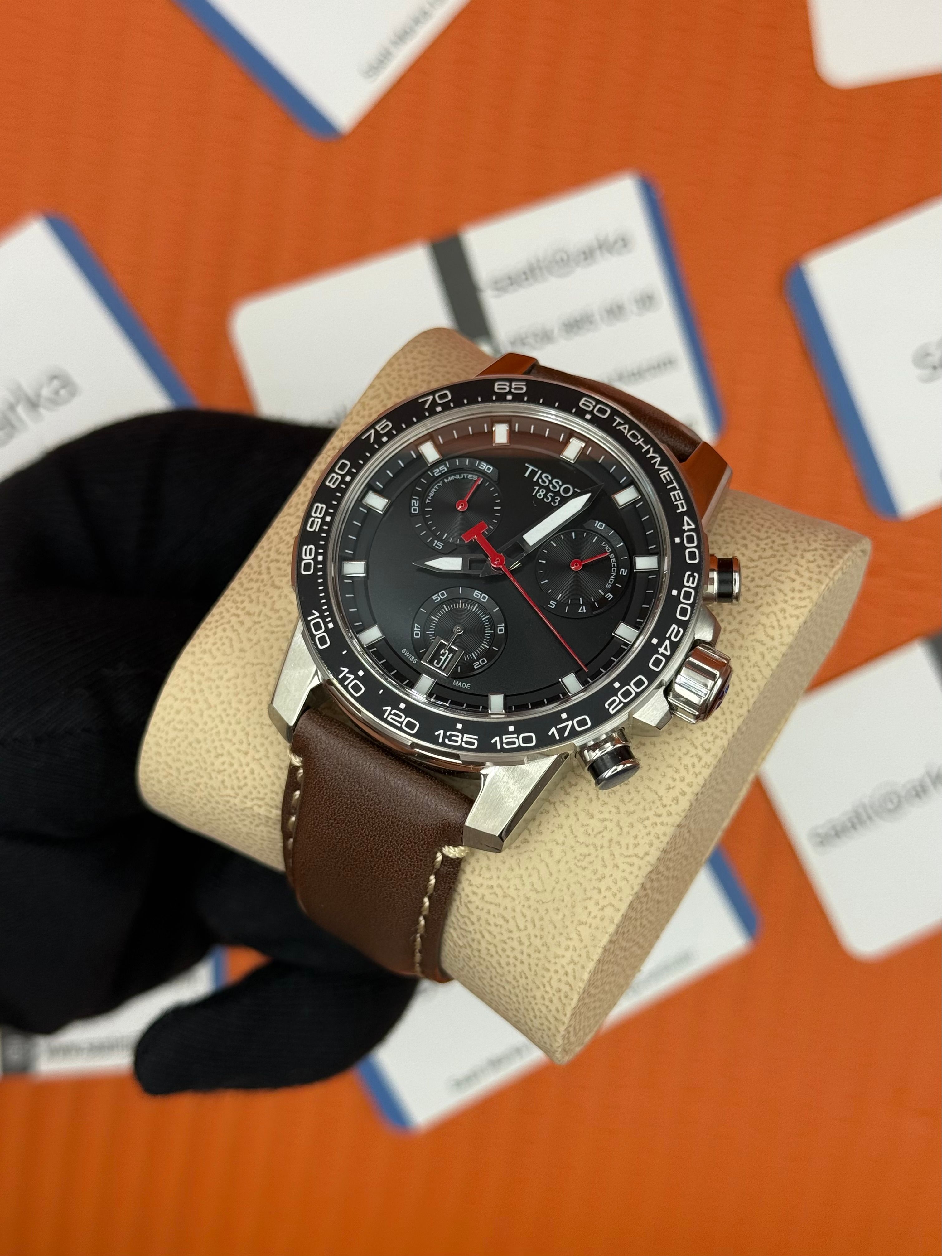 TISSOT kahverengi deri kordon silver kasa siyah kadran erkek kol saati