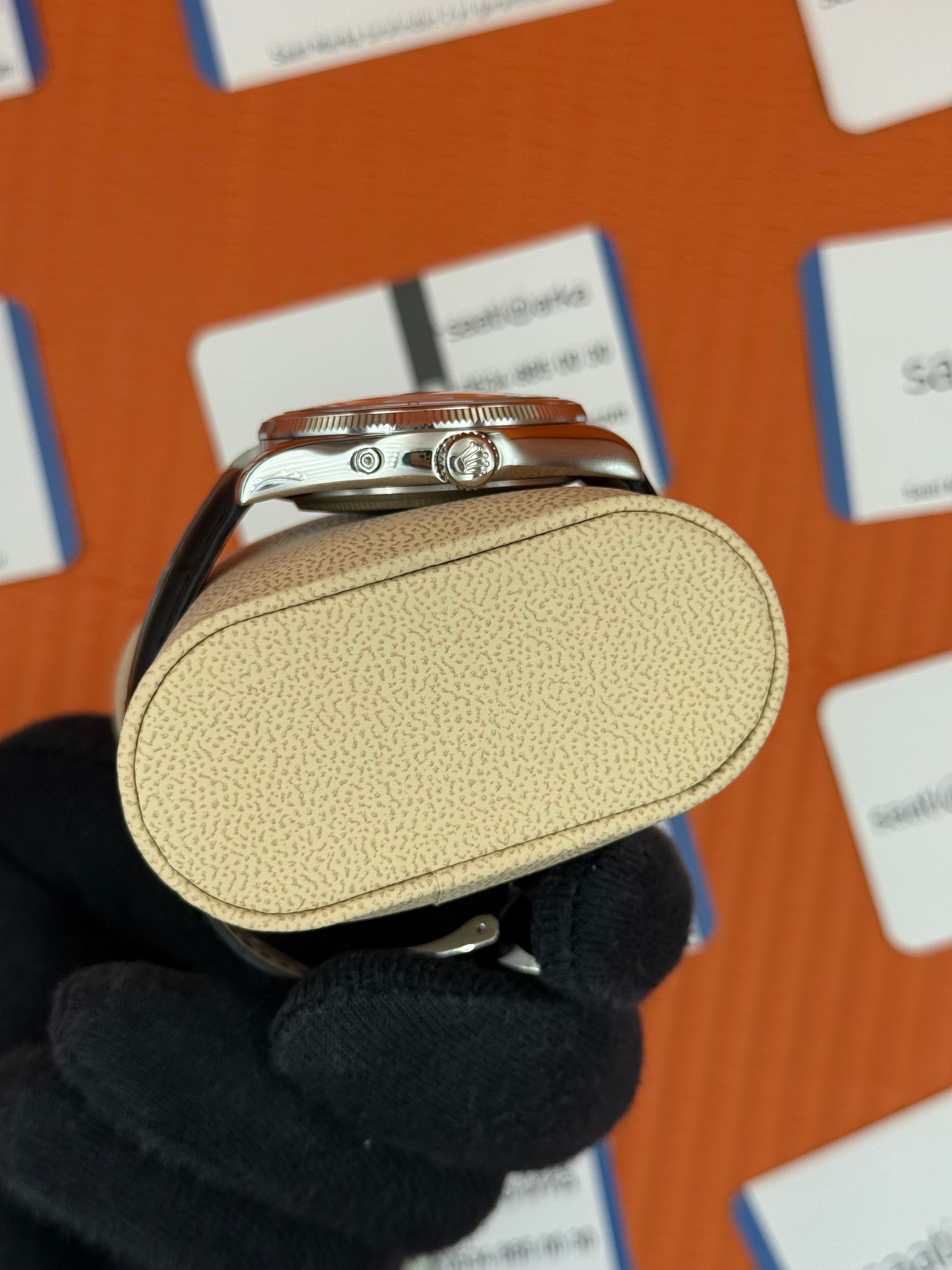 ROLEX Cellini silver kasa siyah kadran siyah deri kordon