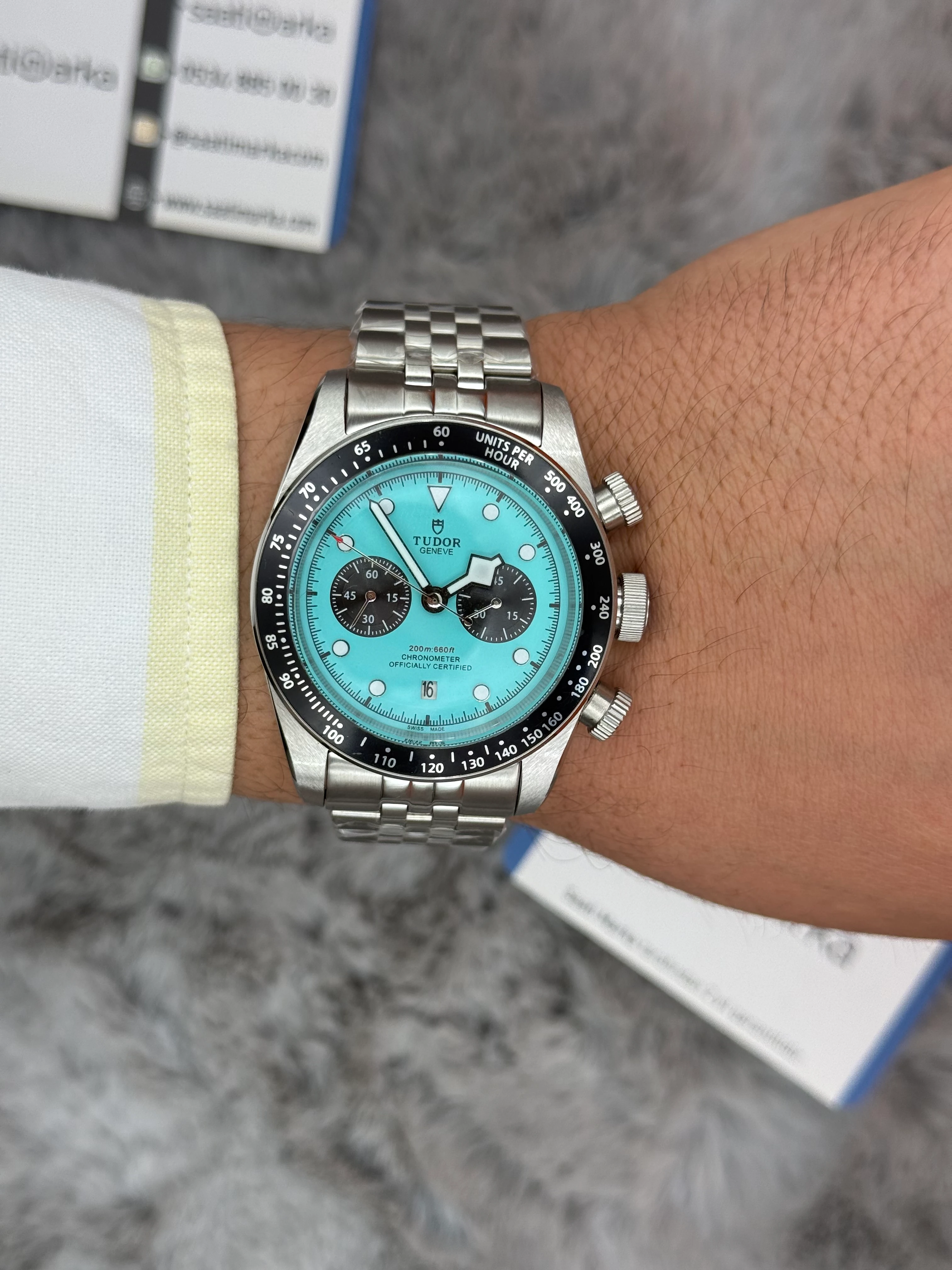 TUDOR black bay flamingo blue turkuaz  kadran silver jubilee kordon  41mm erkek kol saati