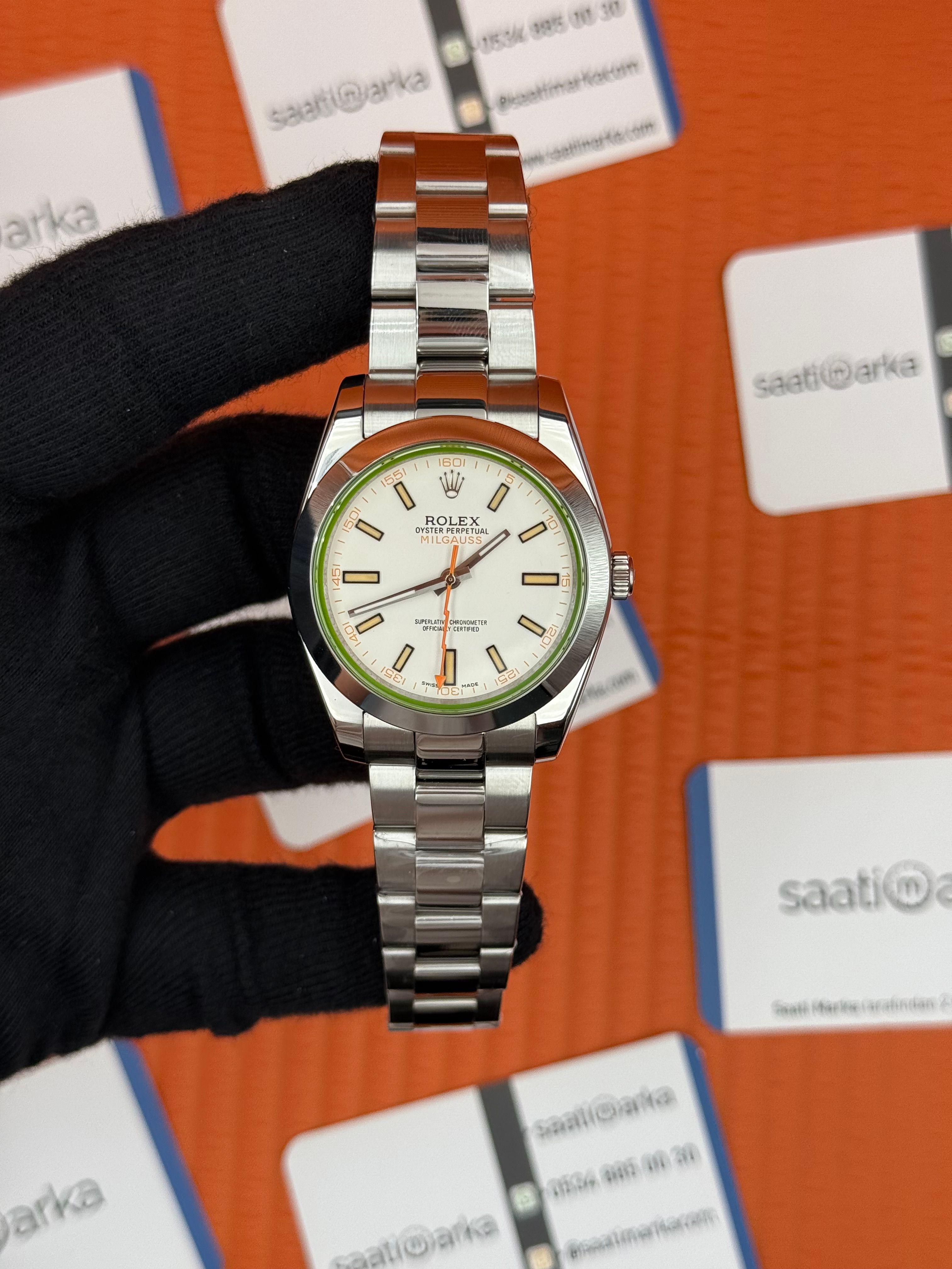 ROLEX Milgauss beyaz kadran silver kasa-kordon