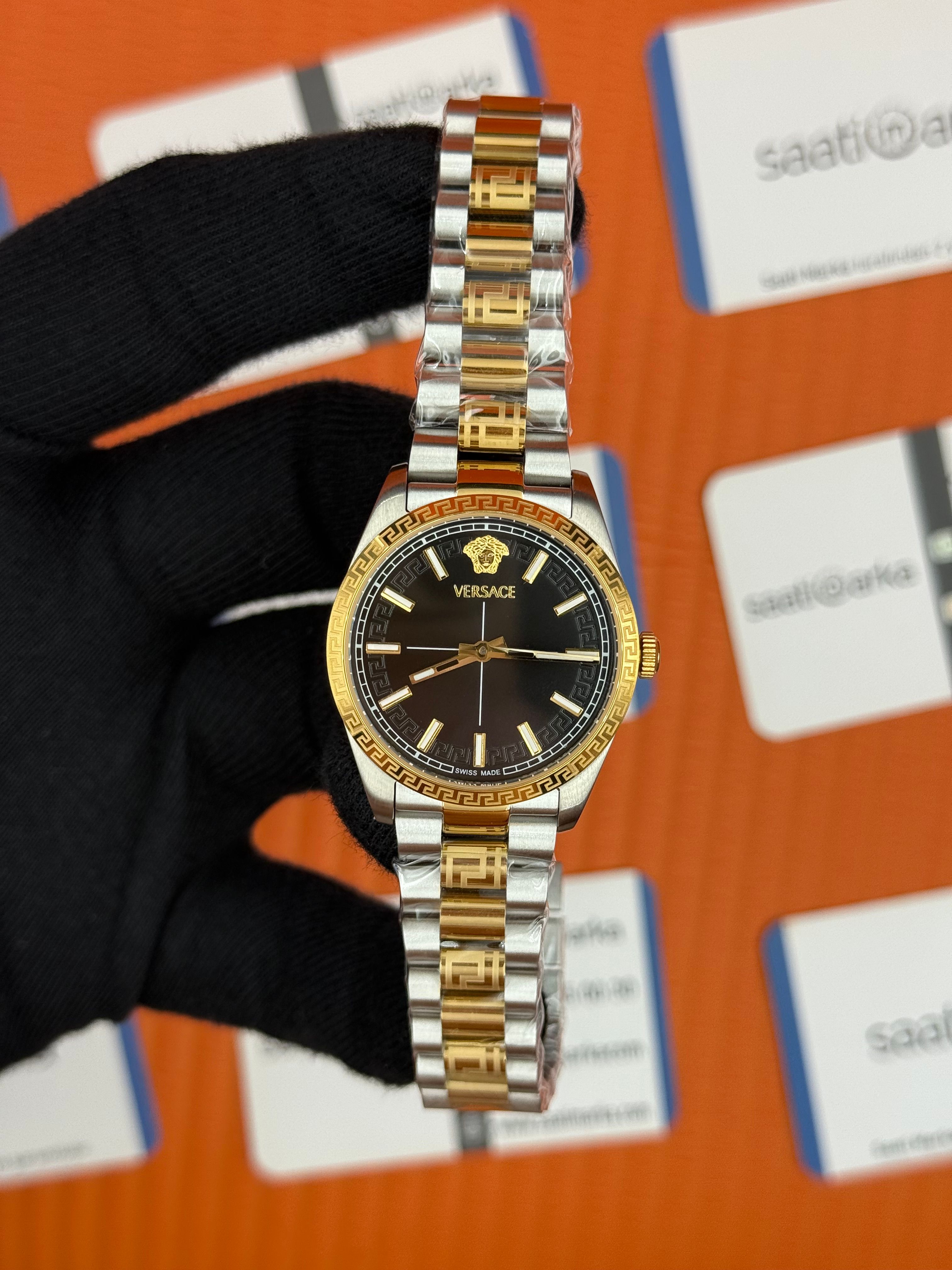 VERSACE siyah kadran gold silver kasa kordon kadın kol saati