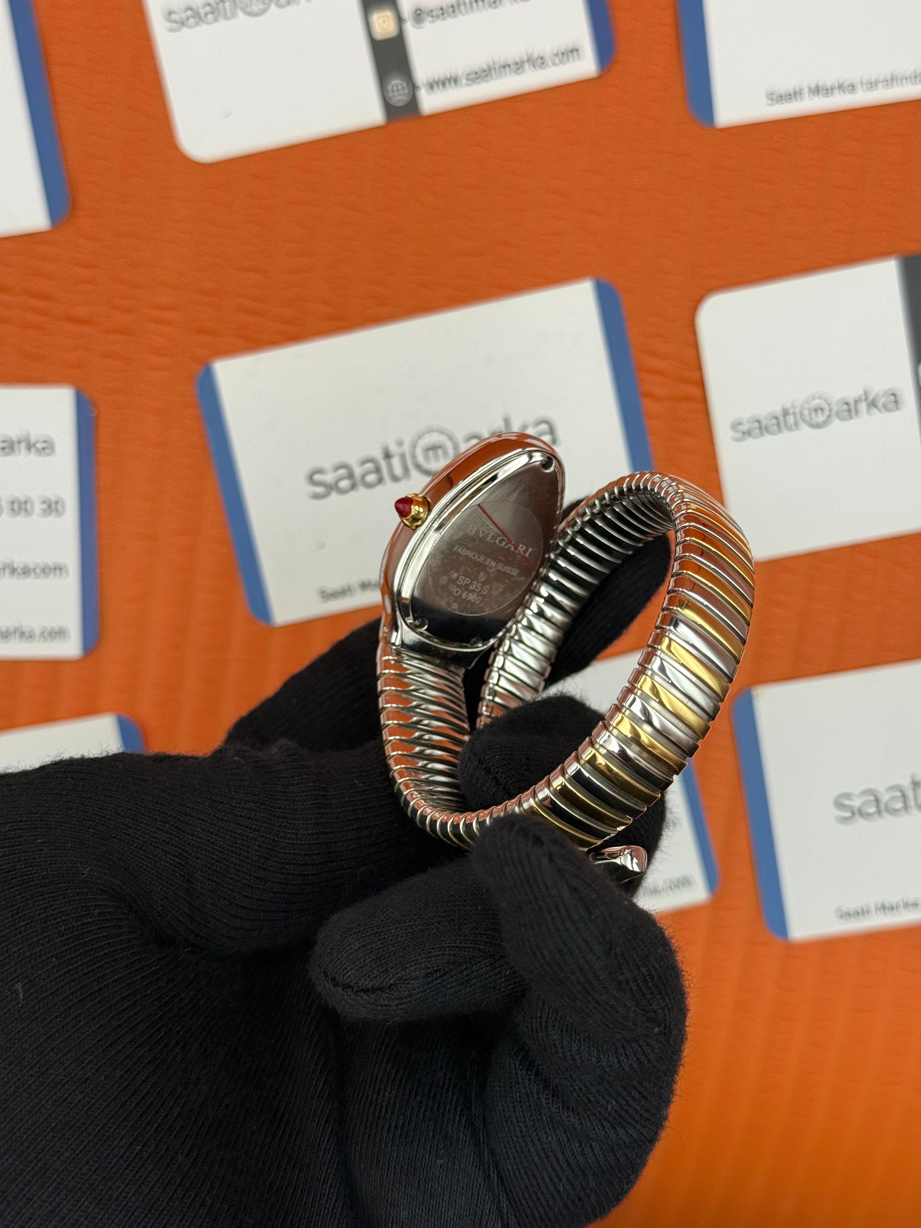 BVLGARİ serpenti tek sarma gold silver kordon taşlı bezel yeşil kadran kadın kol saati