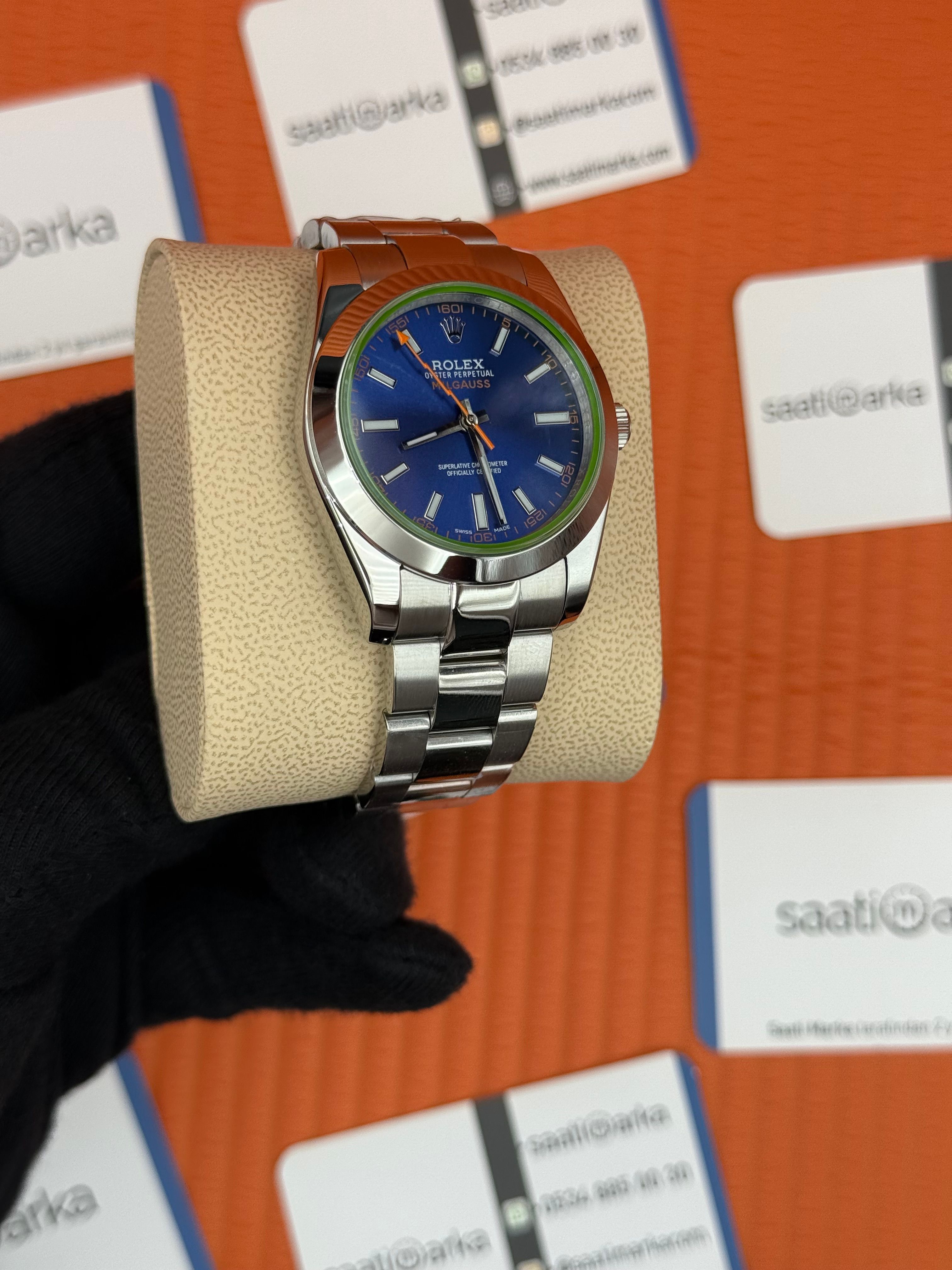 ROLEX Milgauss mavi kadran silver kasa-kordon