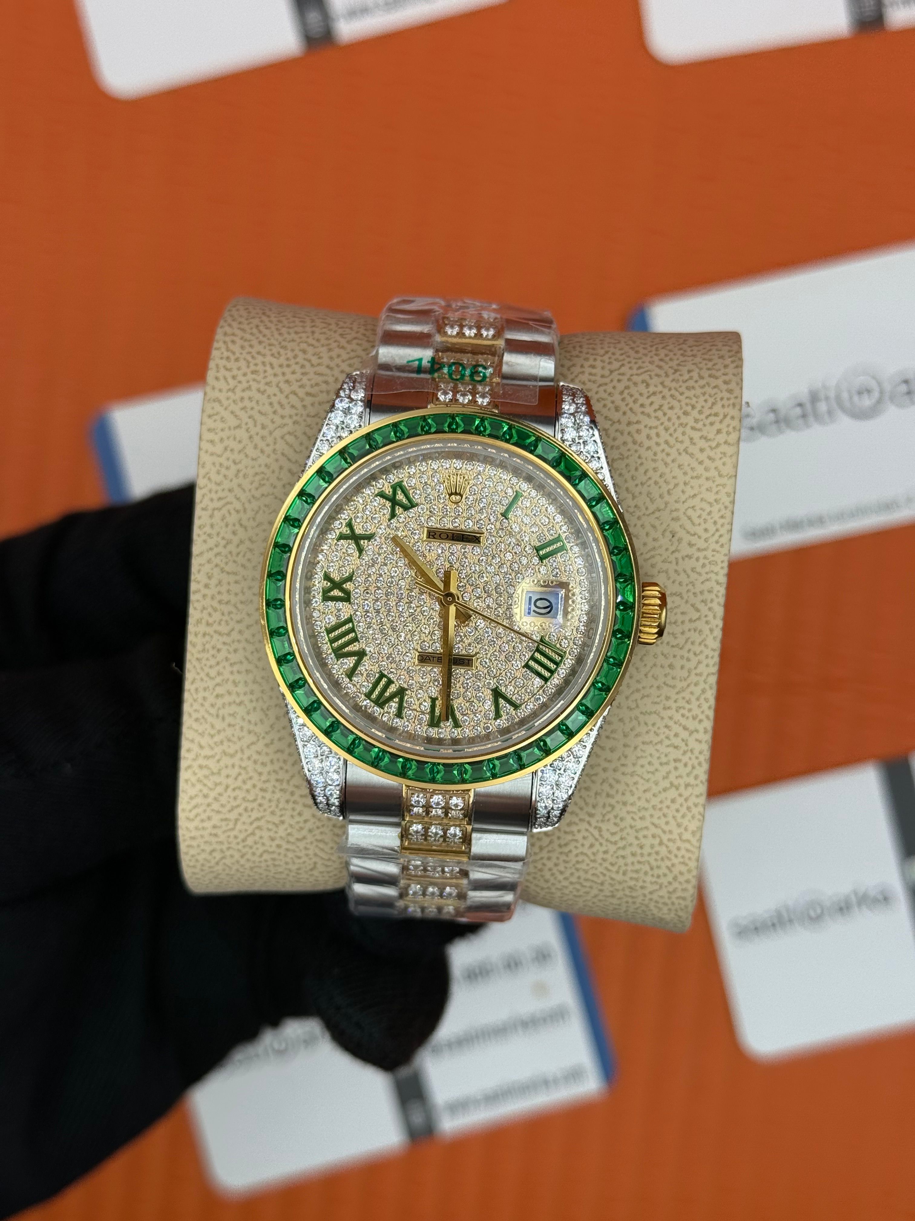 ROLEX Datejust roma rakamlı kadran taşlı kasa kordon gold silver