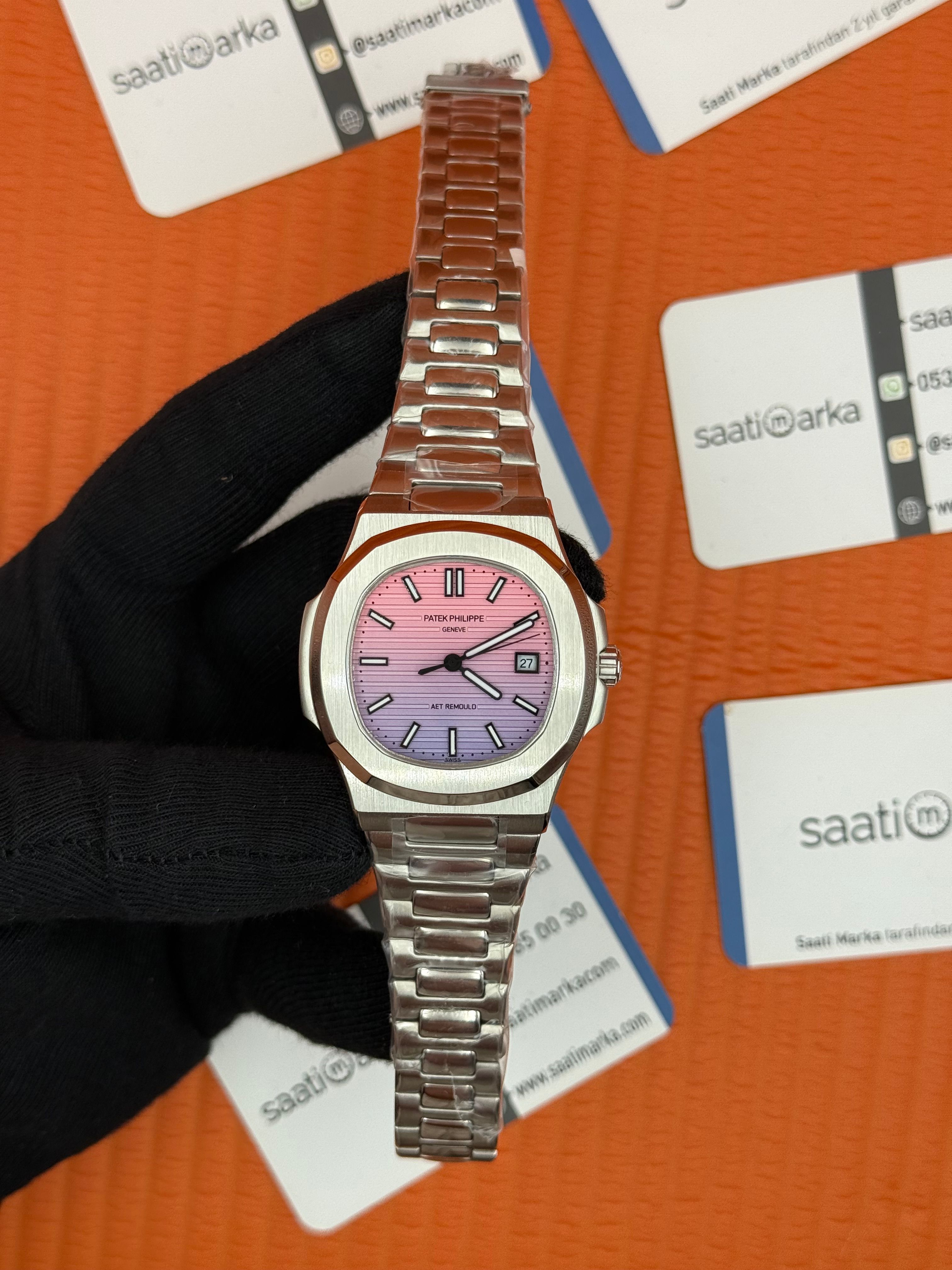 PATEK PHILIPPE nautilus pink dial silver kasa kordon