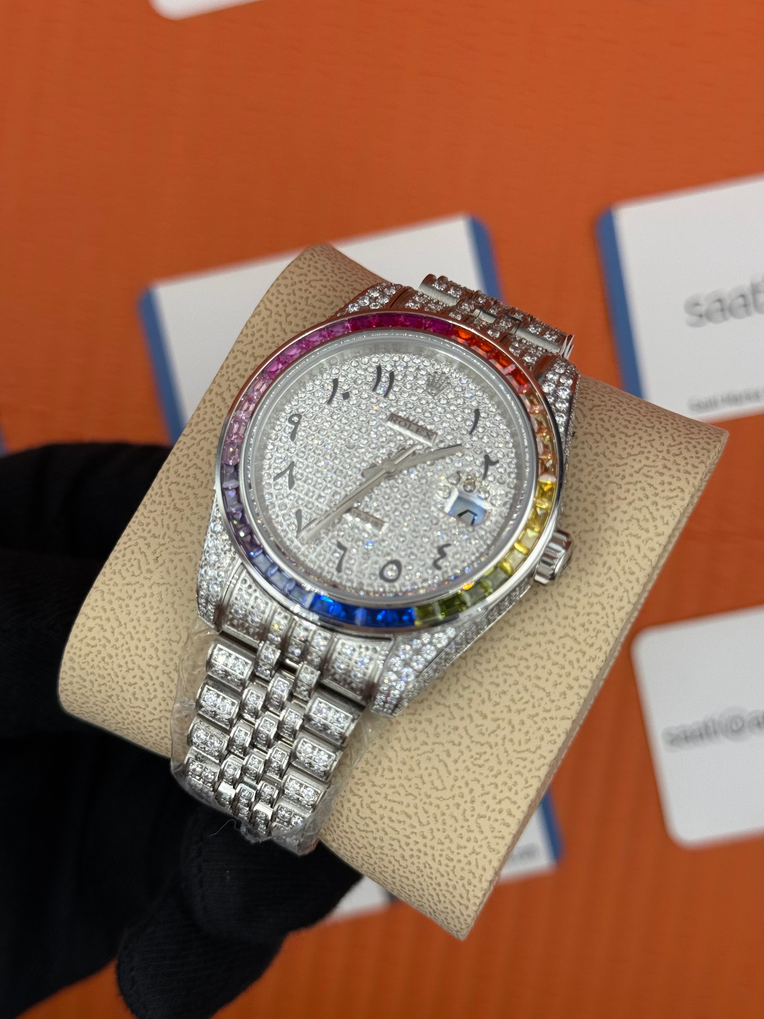 ROLEX Datejust arabic dial full diamond 41mm silver