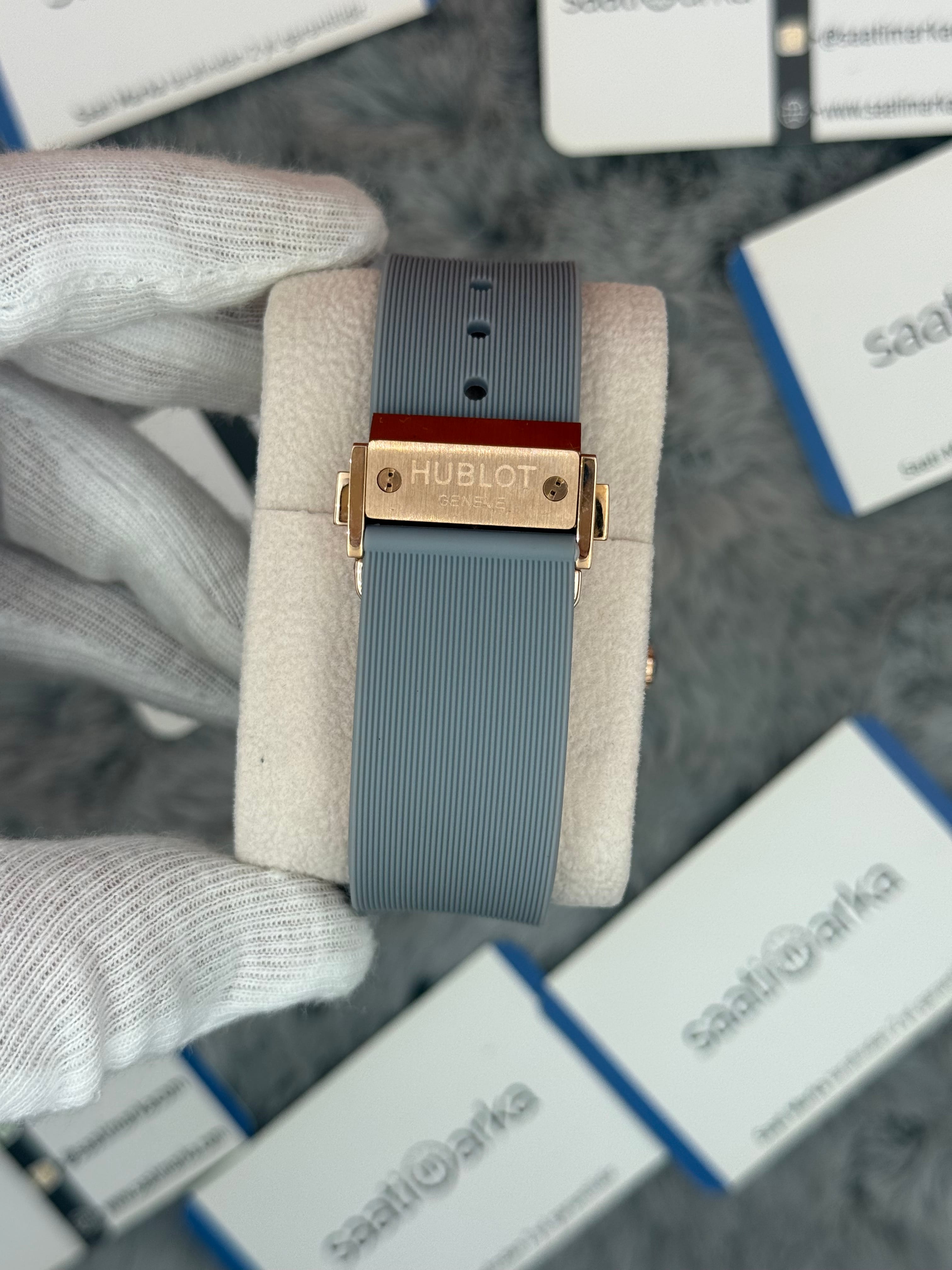 HUBLOT vendome 41mm rose kasa gri kadran gri kauçuk kordon erkek kol saati