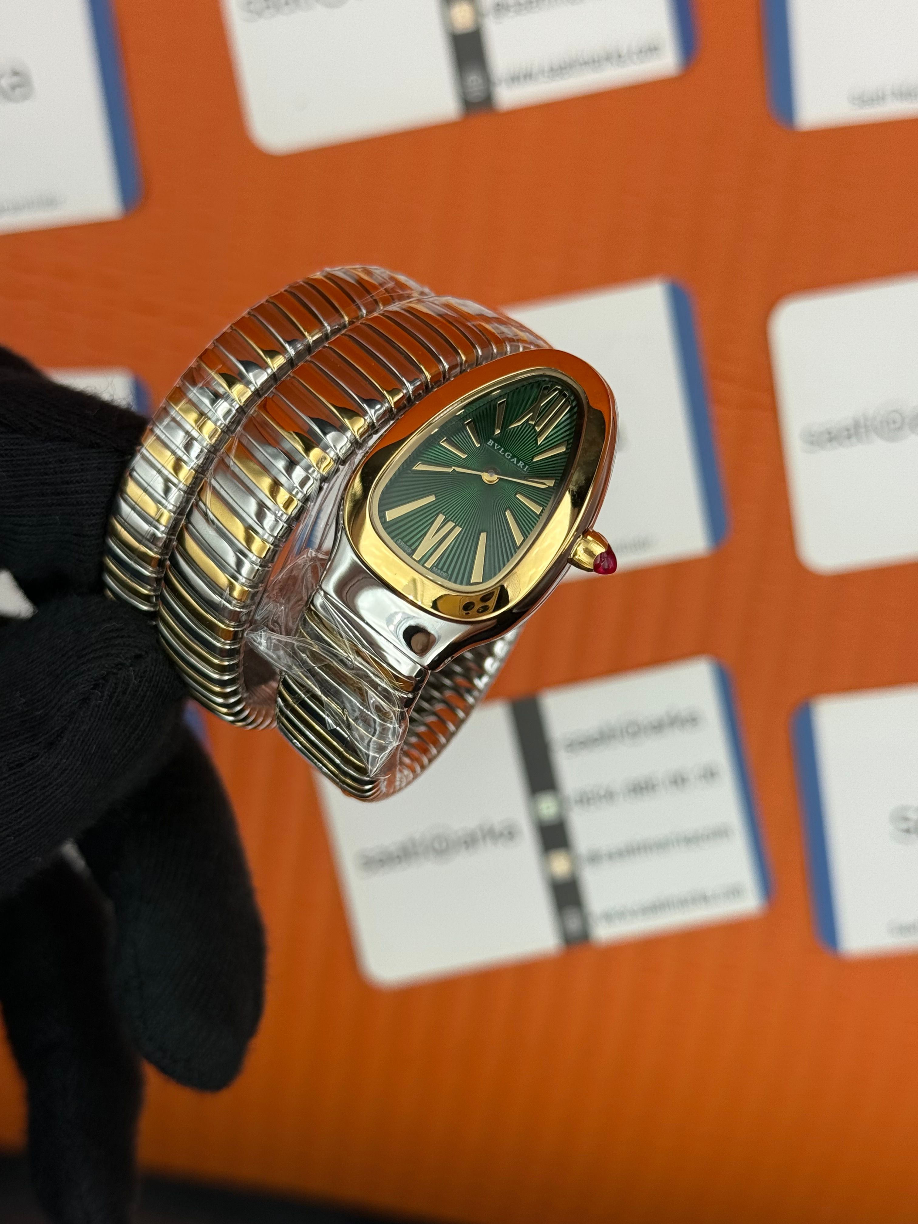 BVLGARİ serpenti çift sarma gold silver kordon yeşil kadran kadın kol saati