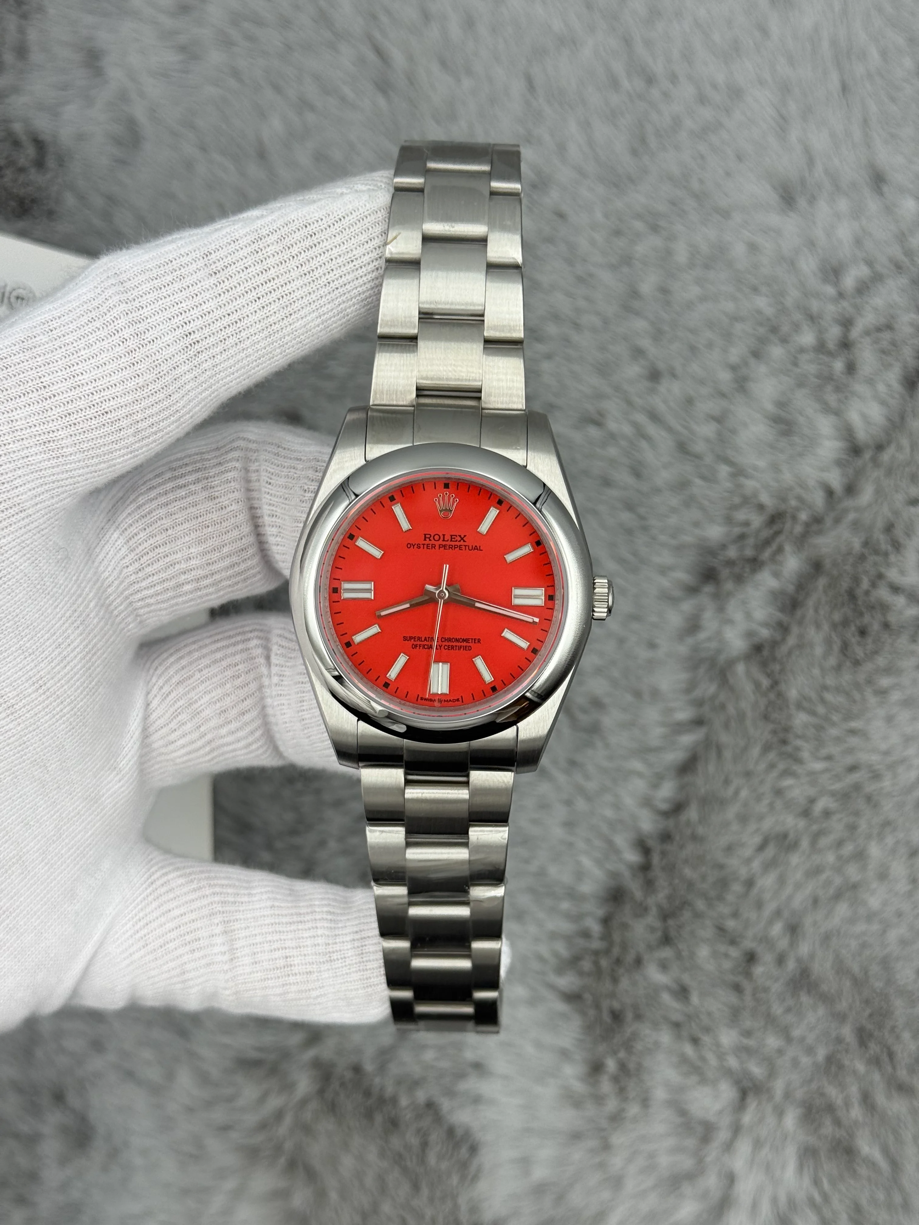 ROLEX oyster perpetual kırmızı kadran silver kasa kordon erkek kol
