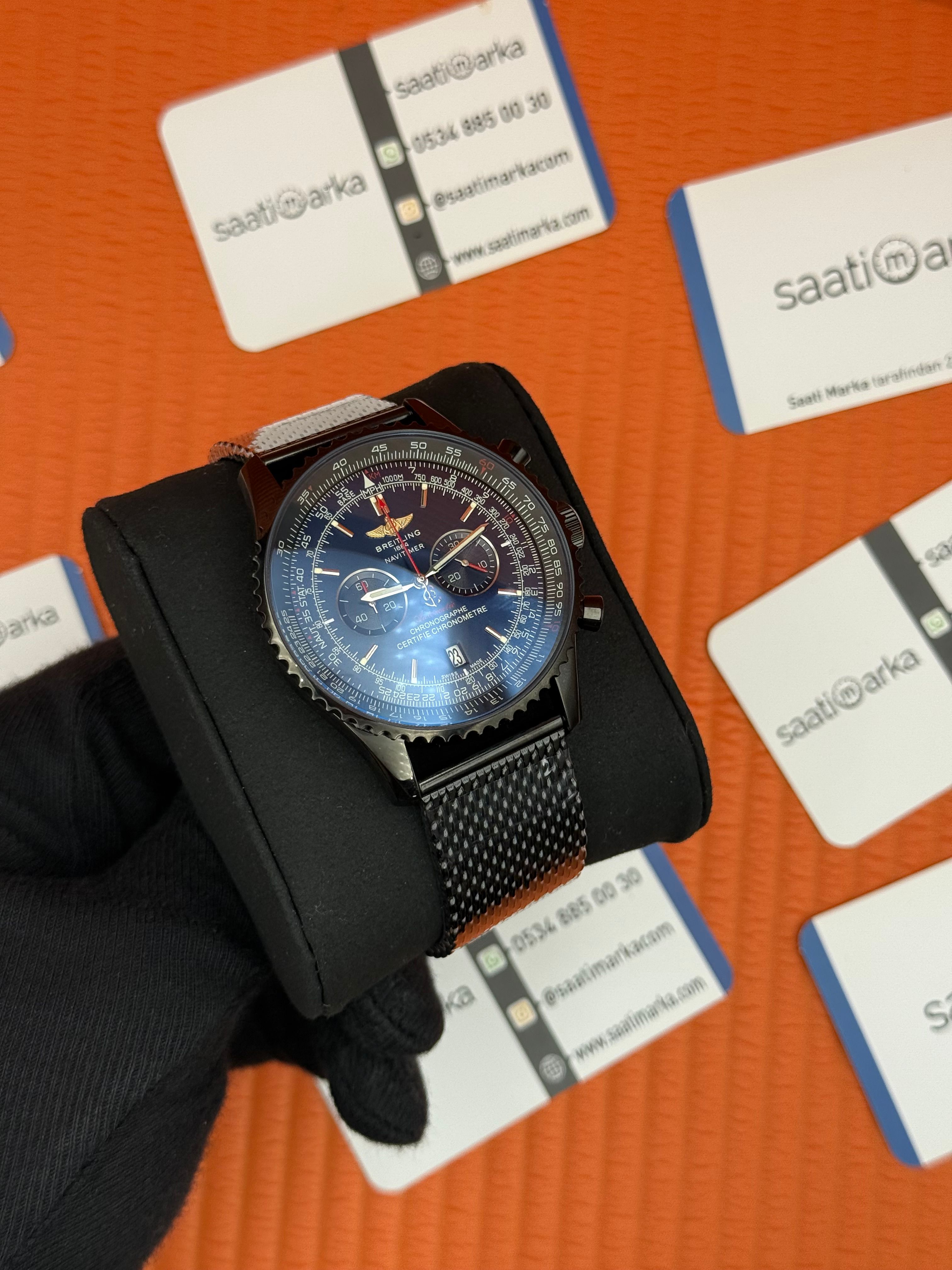 BREITLING Navitimer siyah hasır kordon siyah kadran çelik kasa