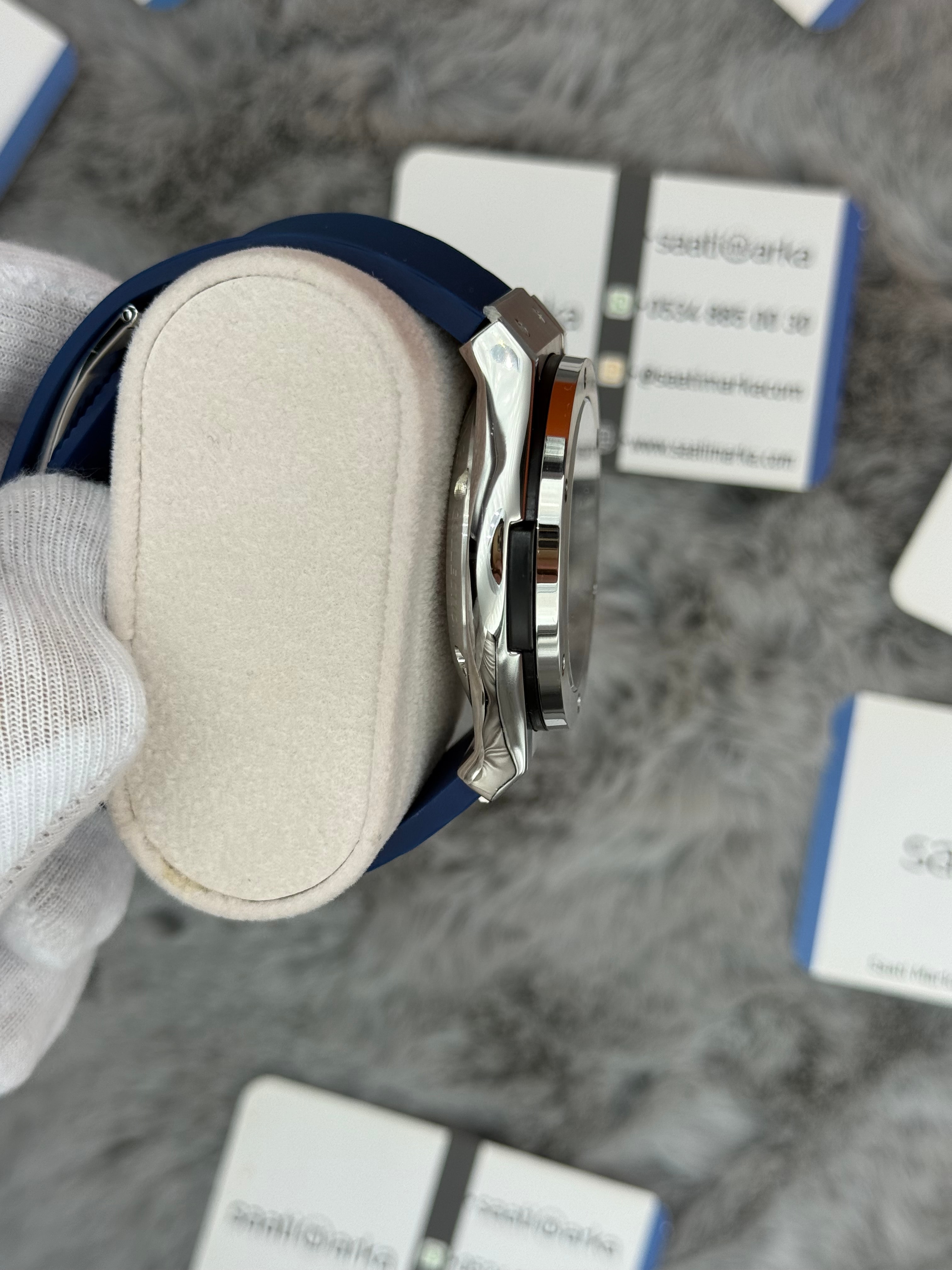 HUBLOT big bang tourbillon 41mm silver kasa mavi kauçuk kordon erkek kol saati